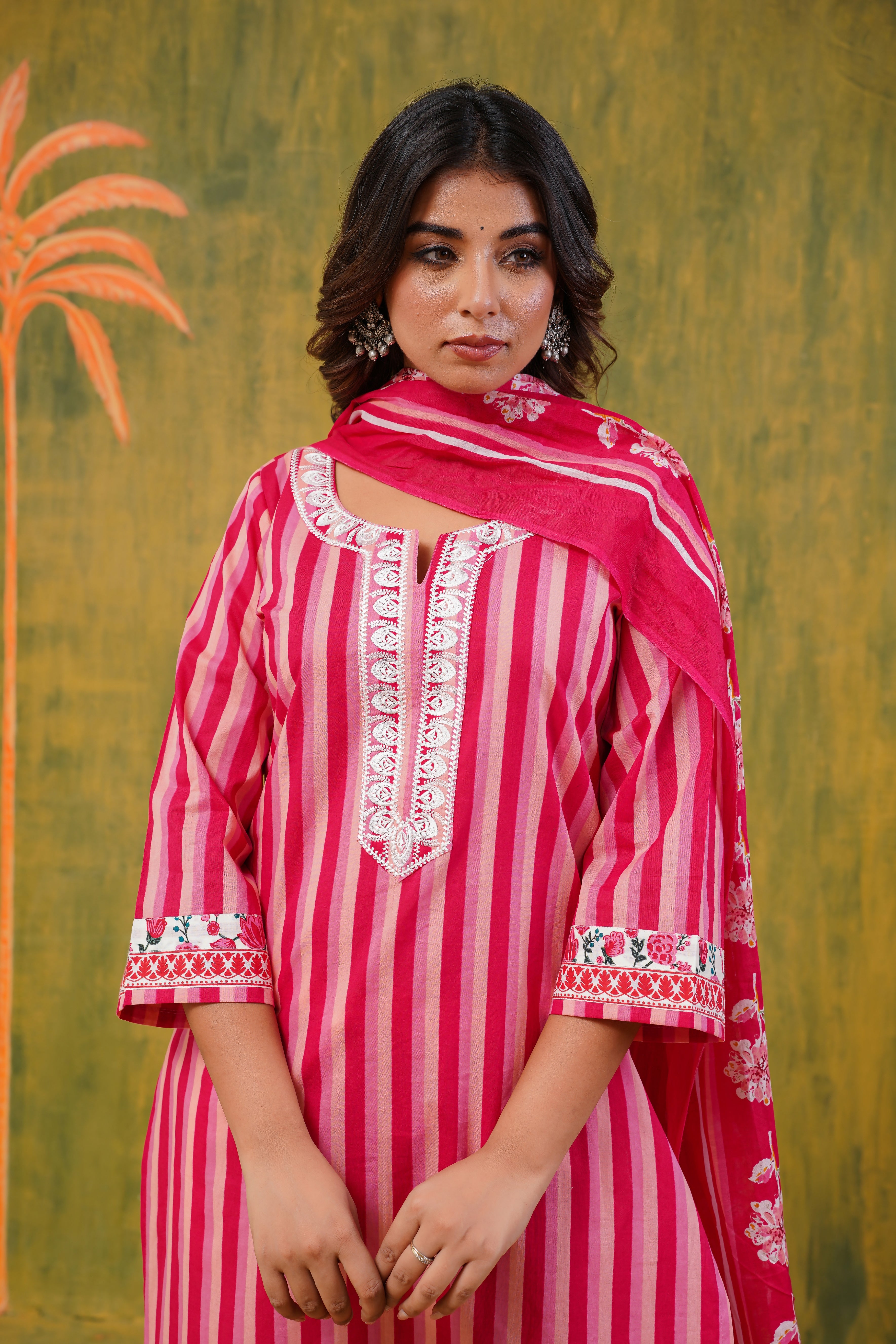 Pink Stripes Cotton Suit Set