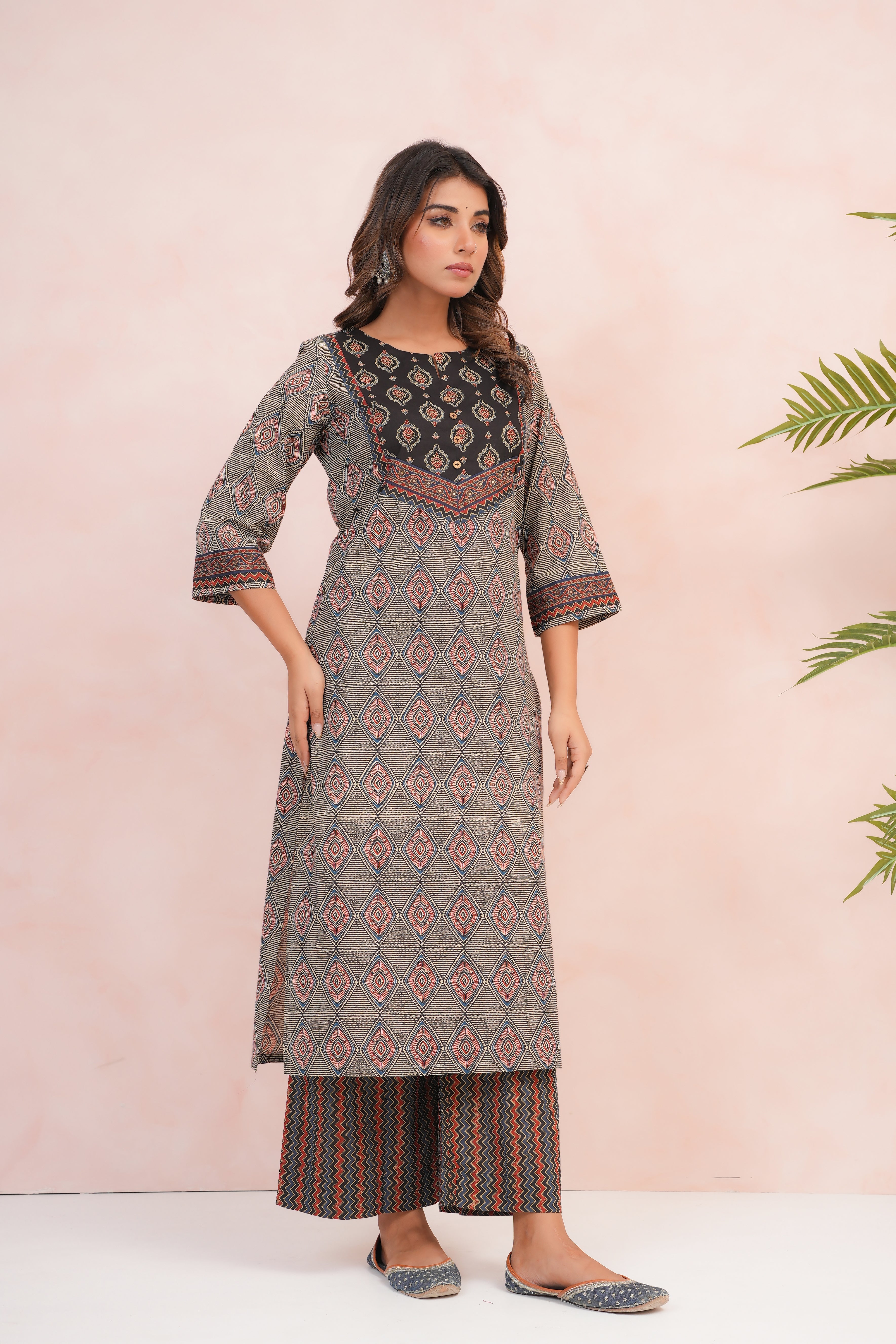 Black Motif Printed Cotton 2 Pec Set