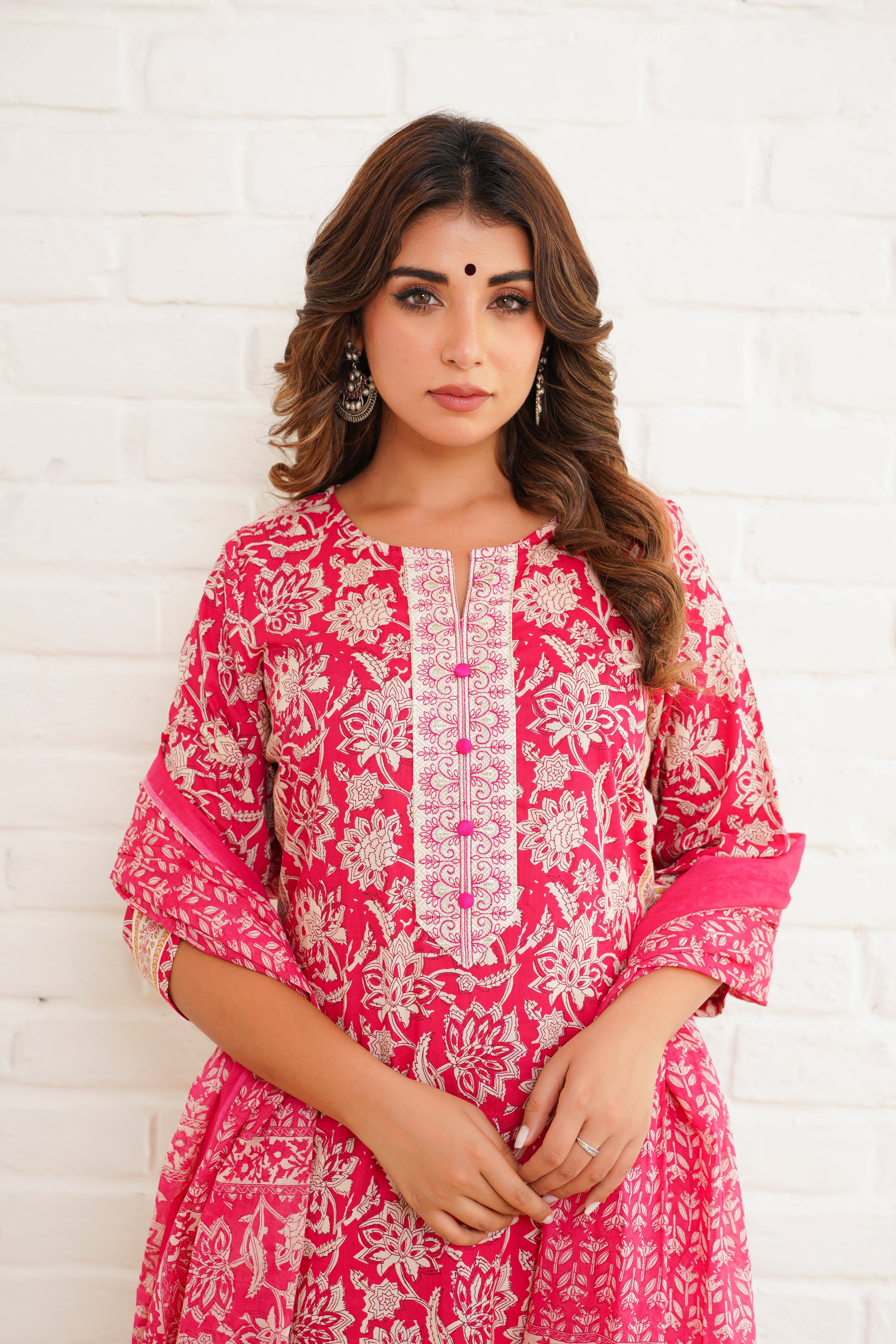 Pink Printed Cotton Suit Set