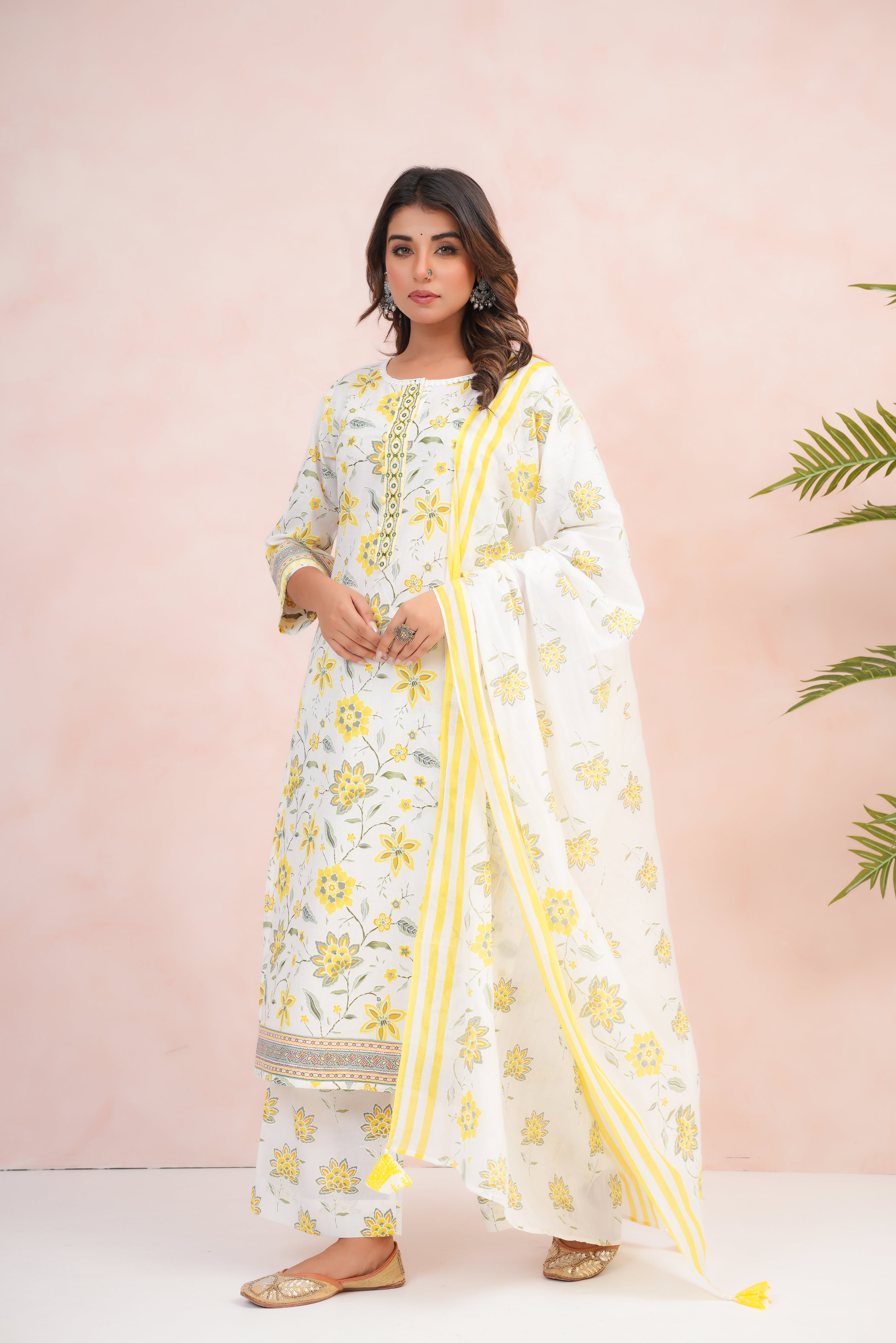 Lemon Floral Printed Cotton Suit Set