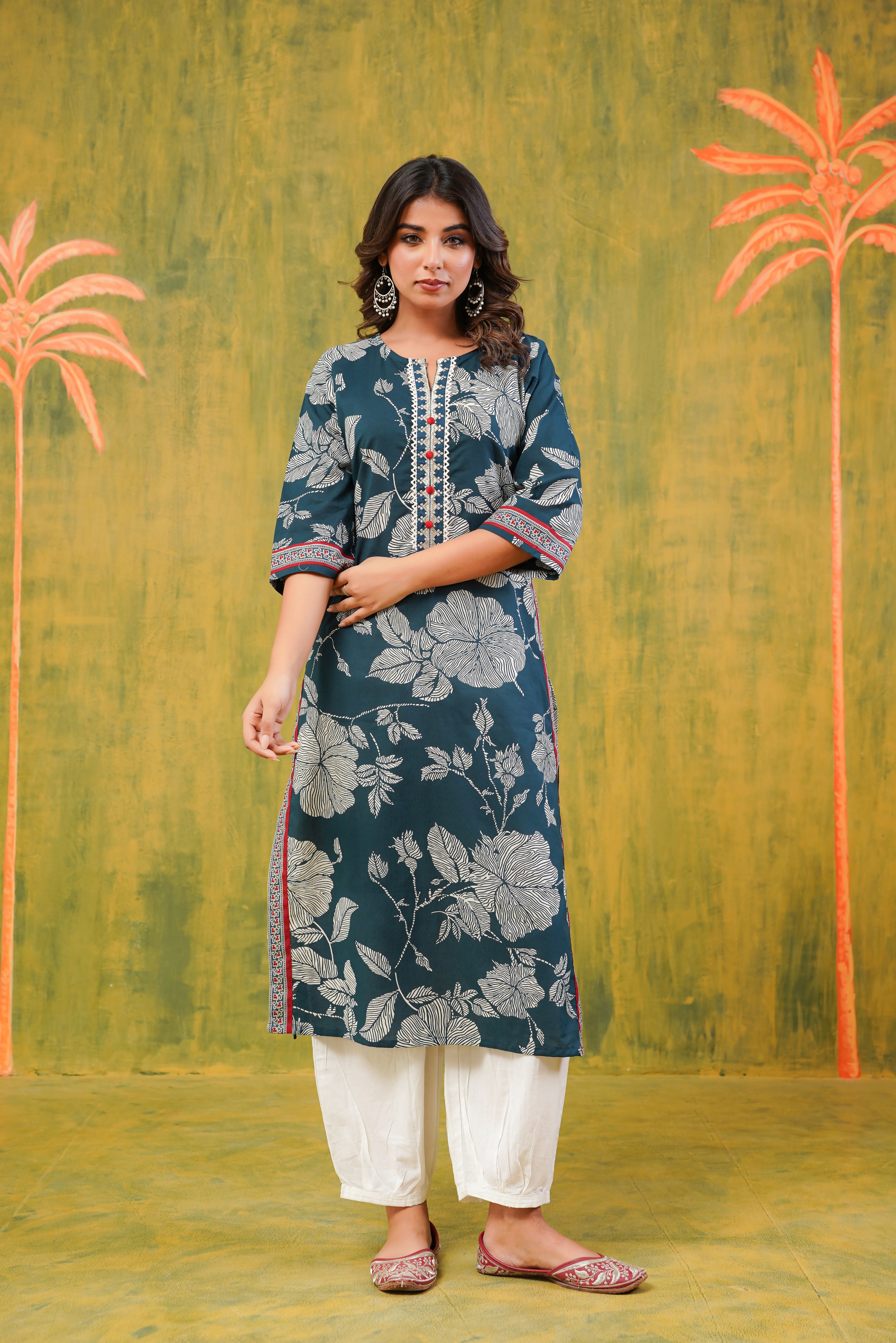 Rama Floral Printed Cotton Kurta
