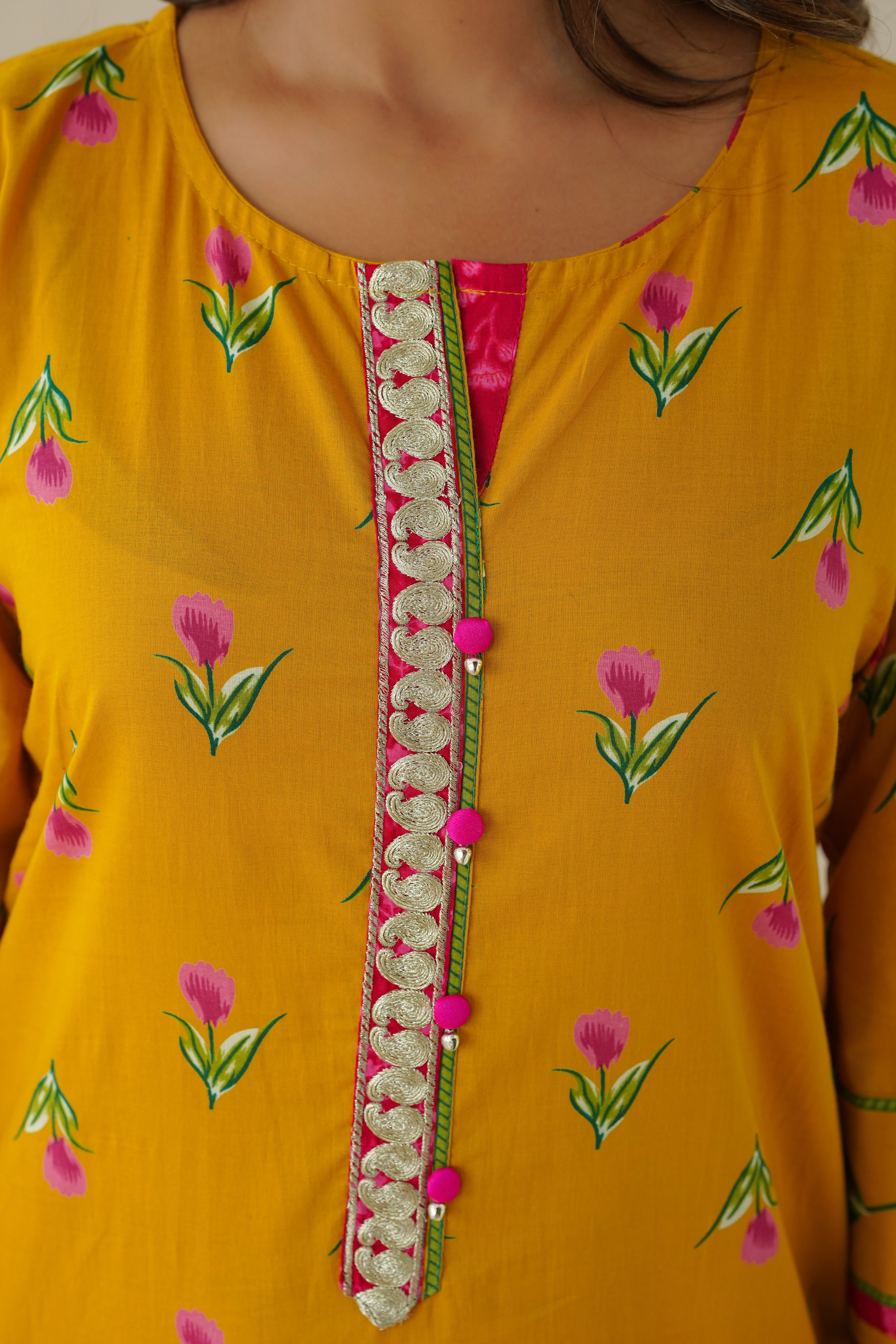 Mustard Floral Printed Suit Set