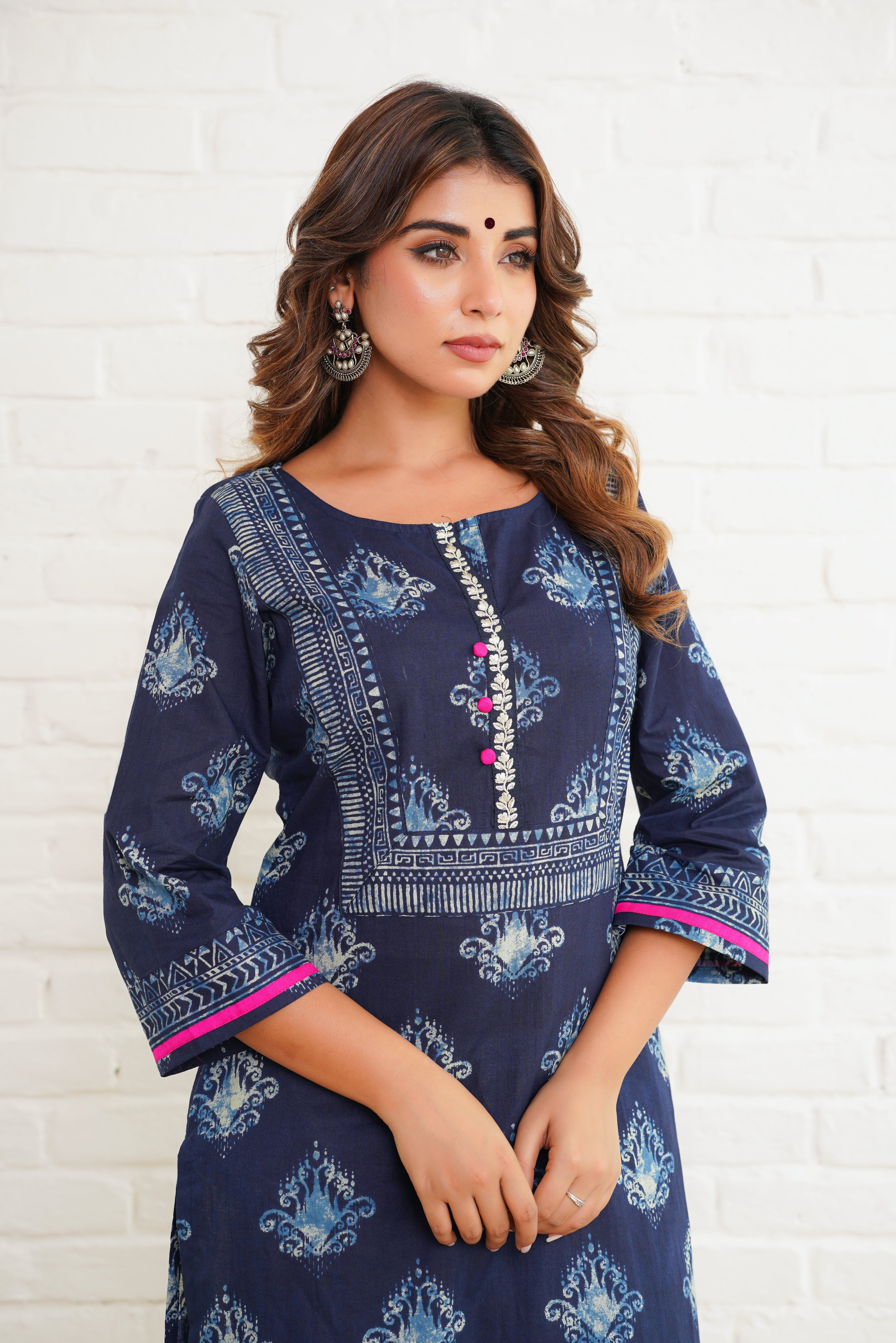 Blue Ikat Printed Cotton Kurta