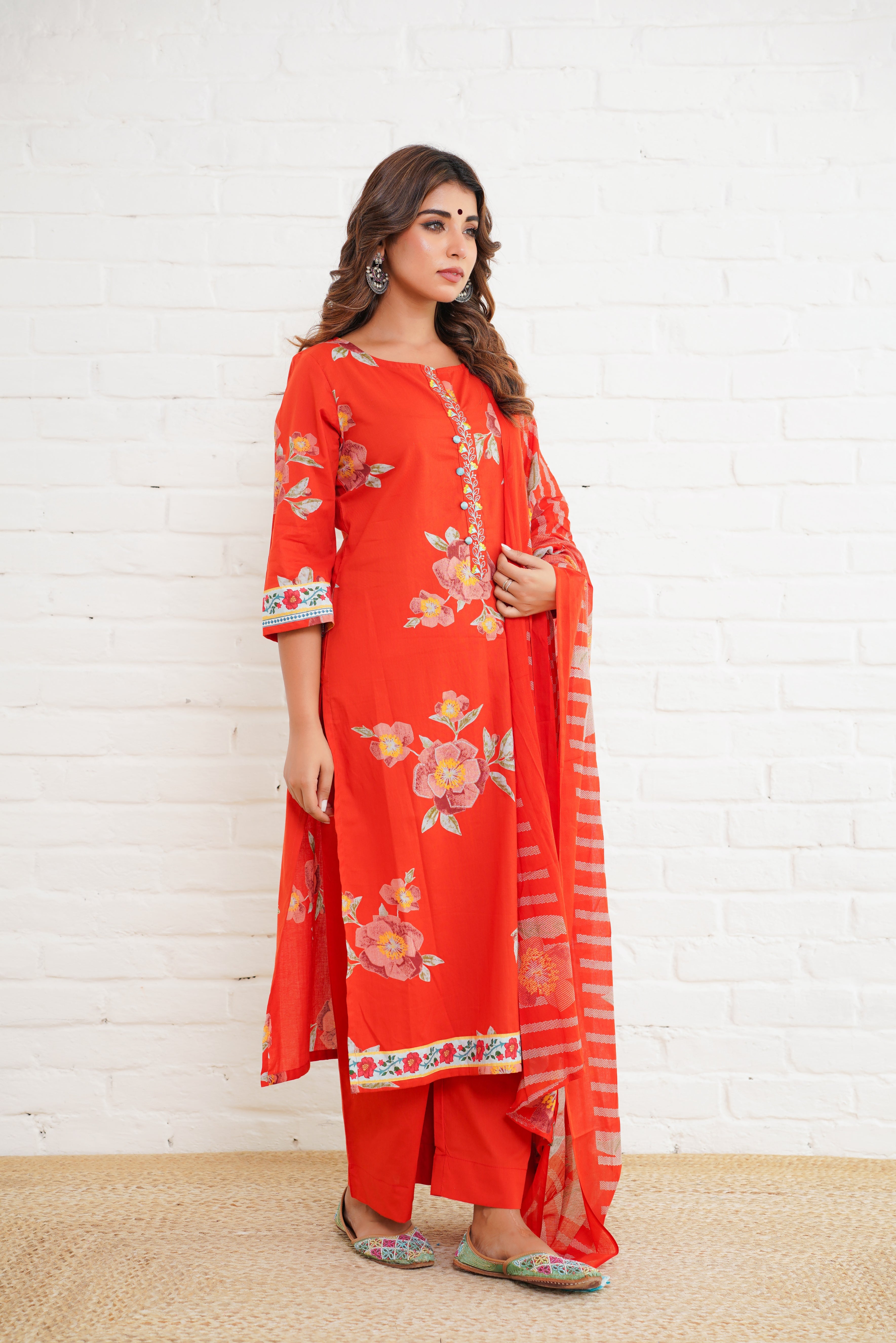 Rust Floral Printed Suit Set