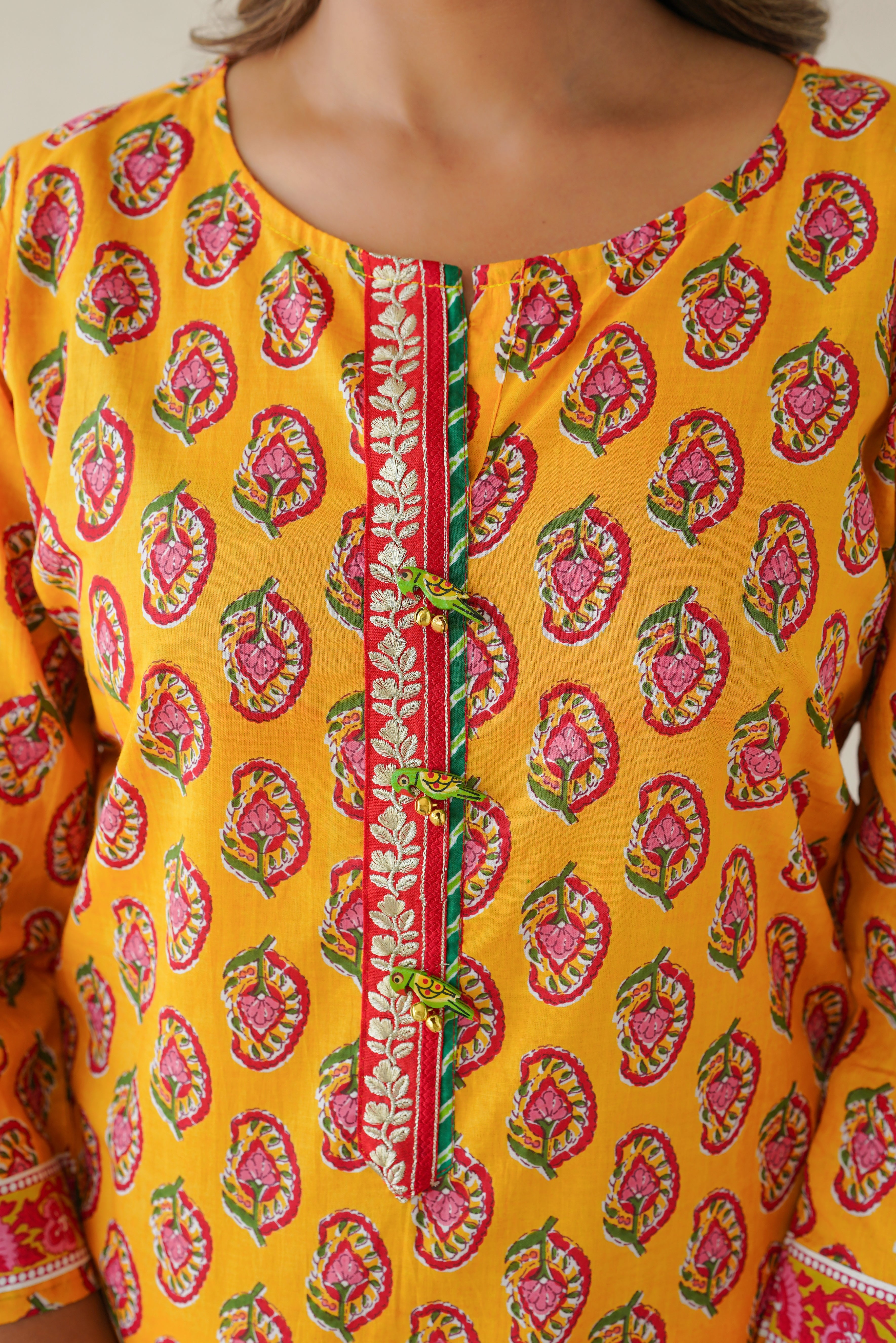 Yellow Motif Cotton Printed Kurta