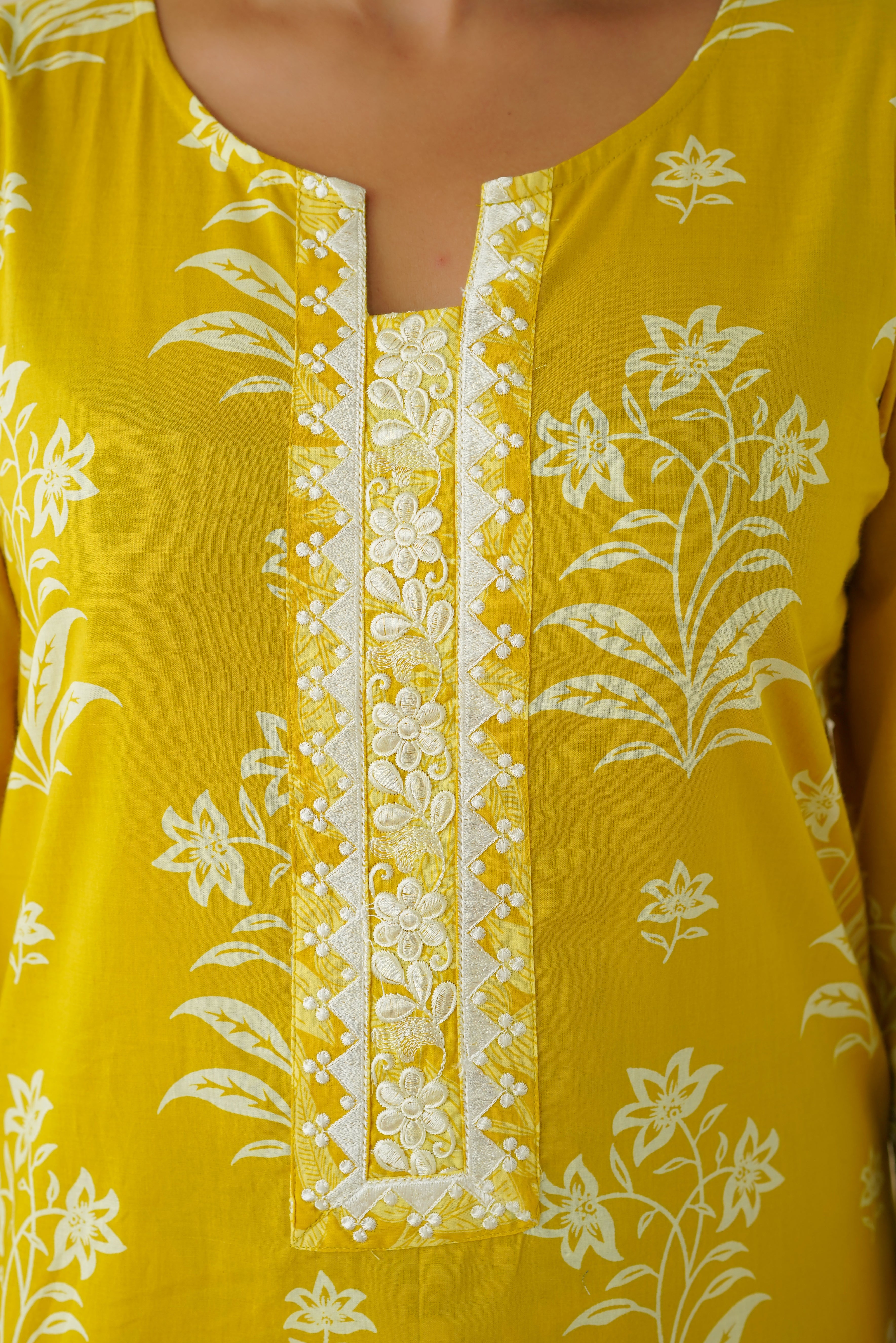 Yellow Motif  Printed Suit Set