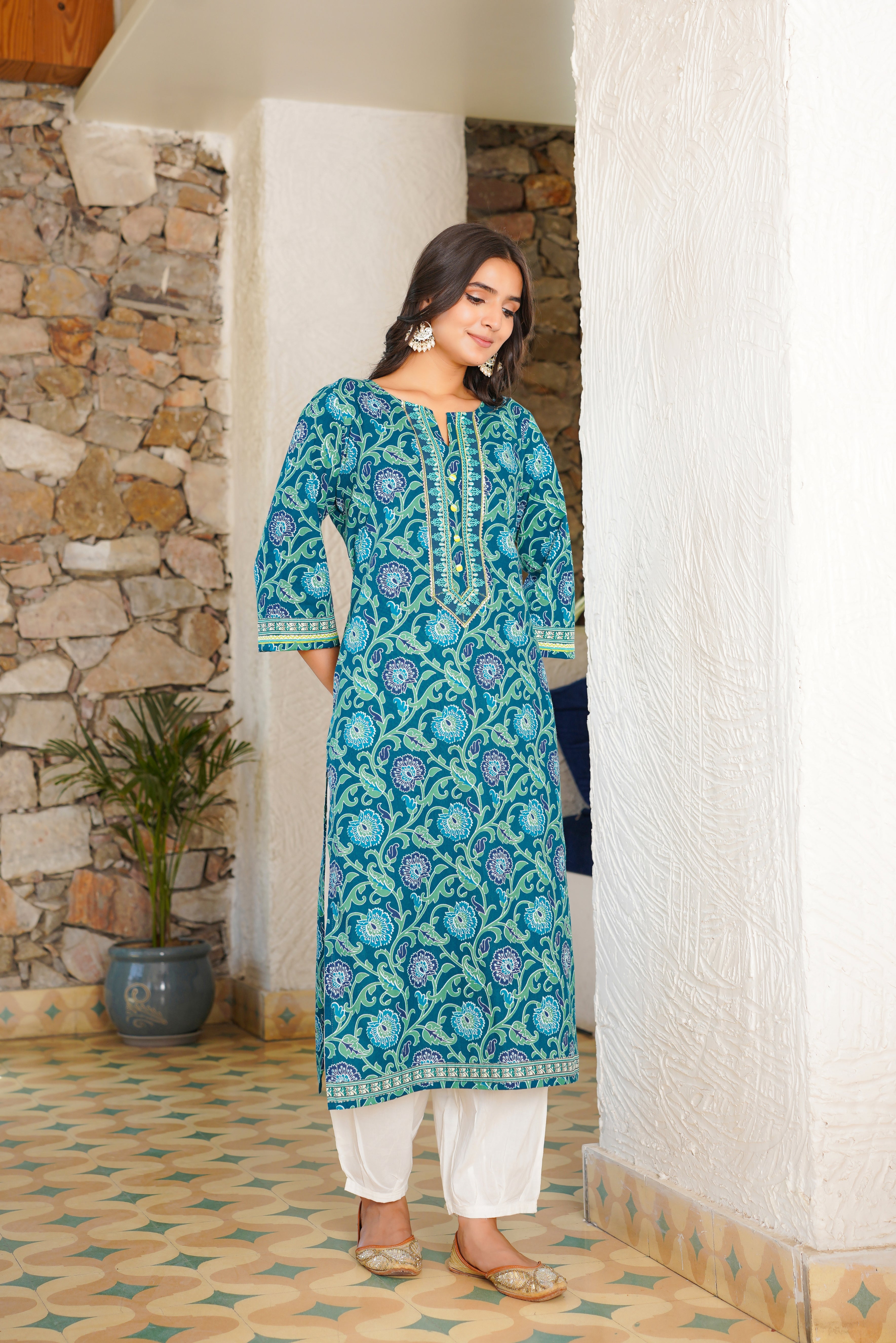 Rama Floral Printed Cotton Kurta