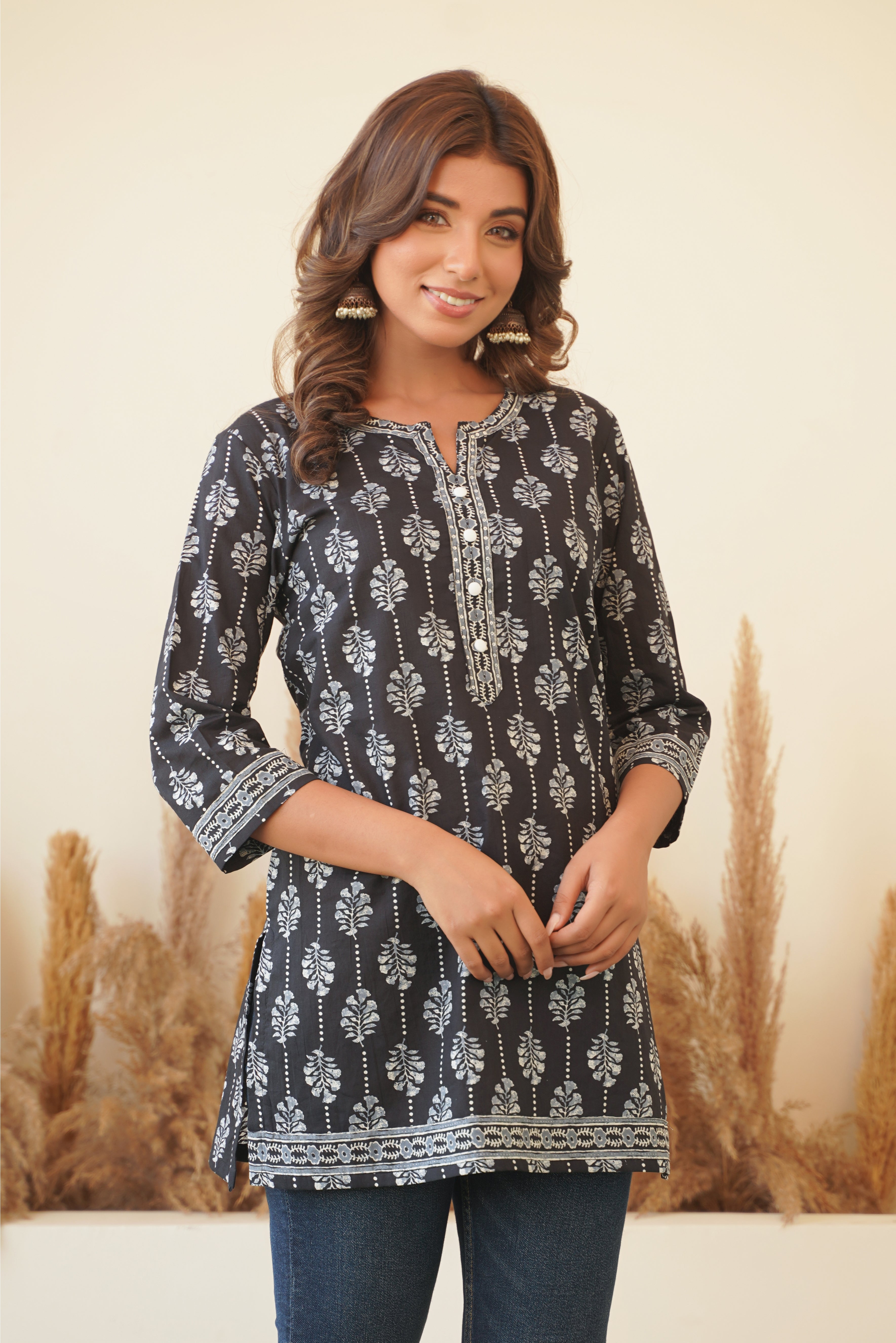 Black Motif Printed Cotton Kurti