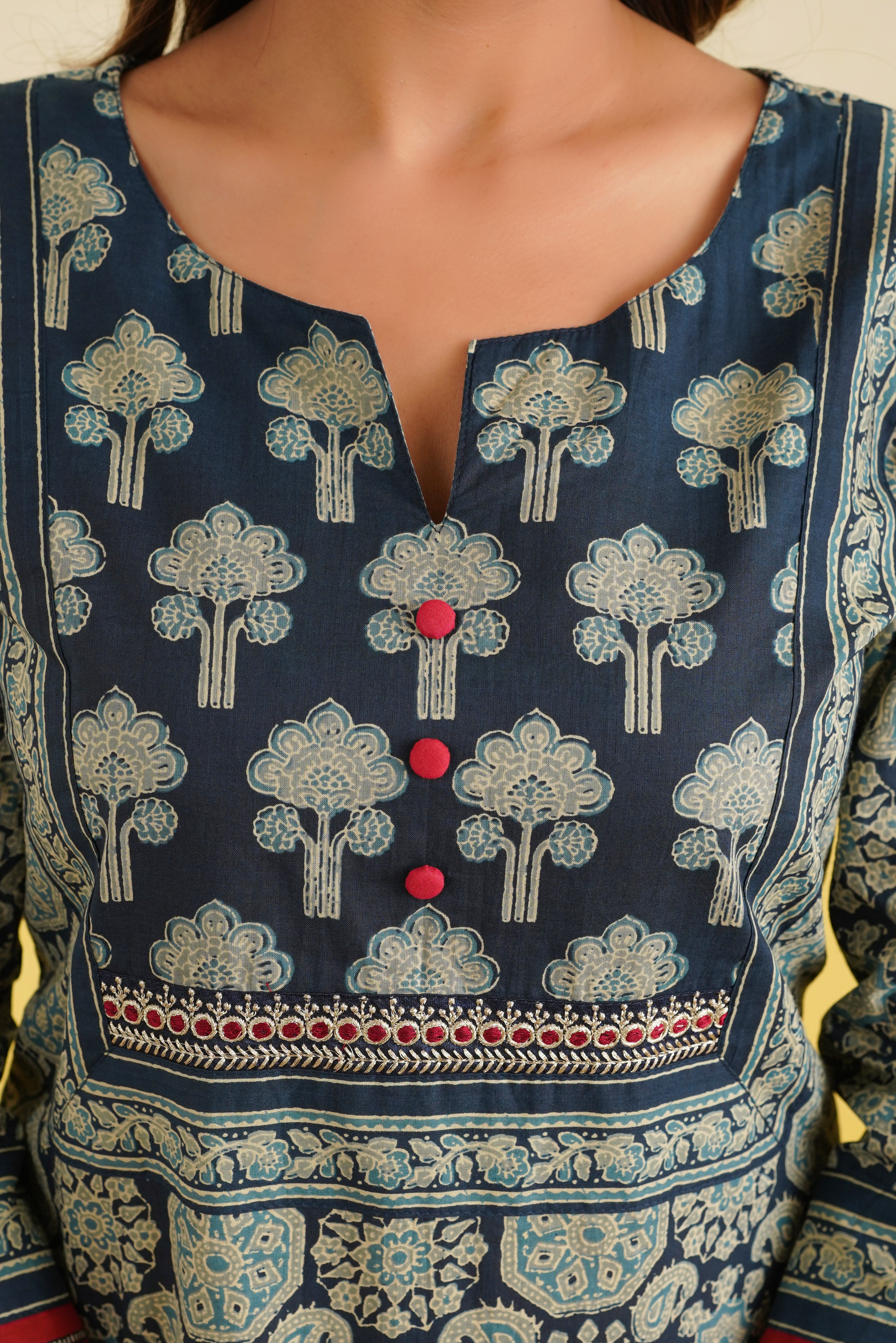 Blue Geometric Printed Cotton Kurta