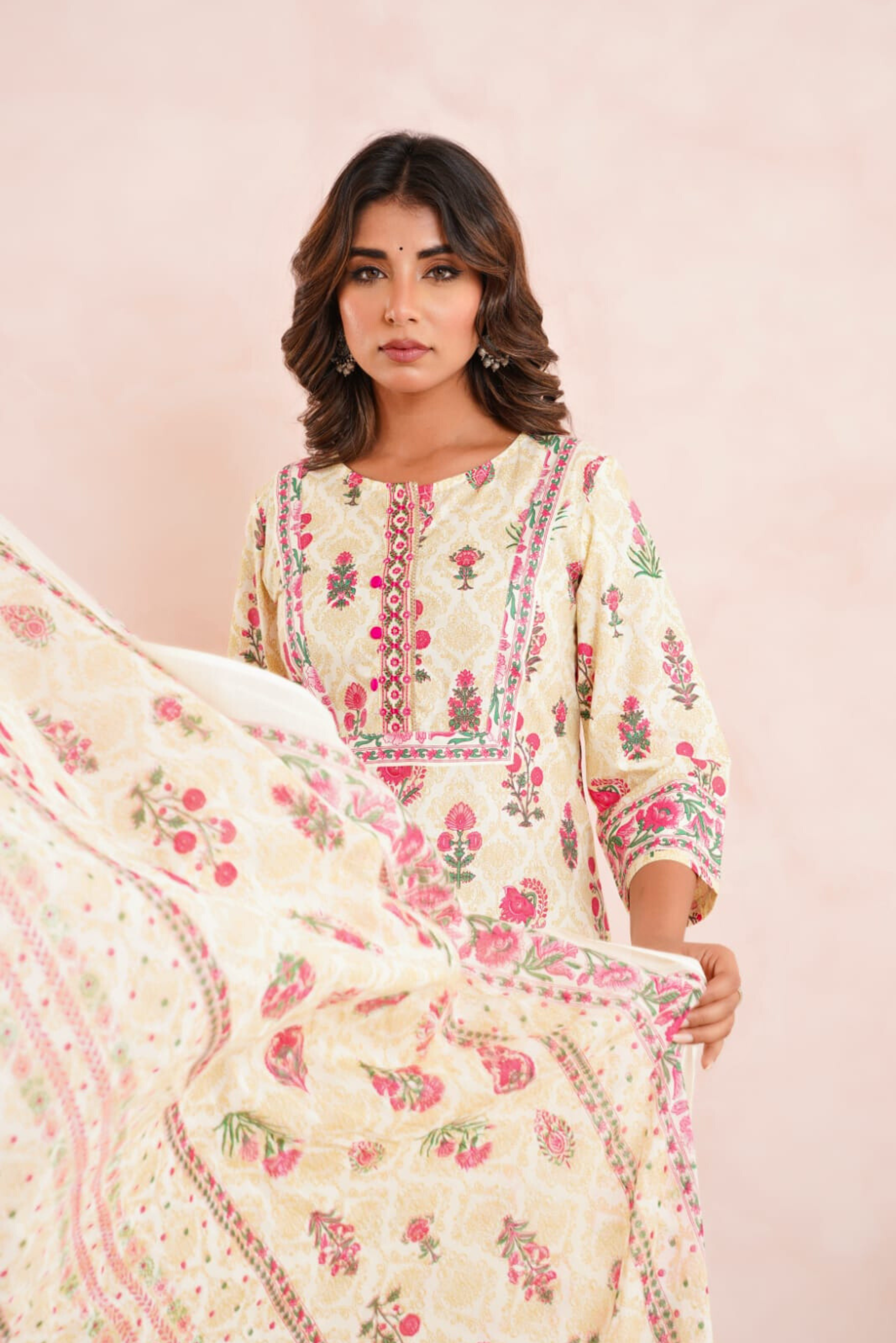 Pink Floral Printed Cotton Suit Set