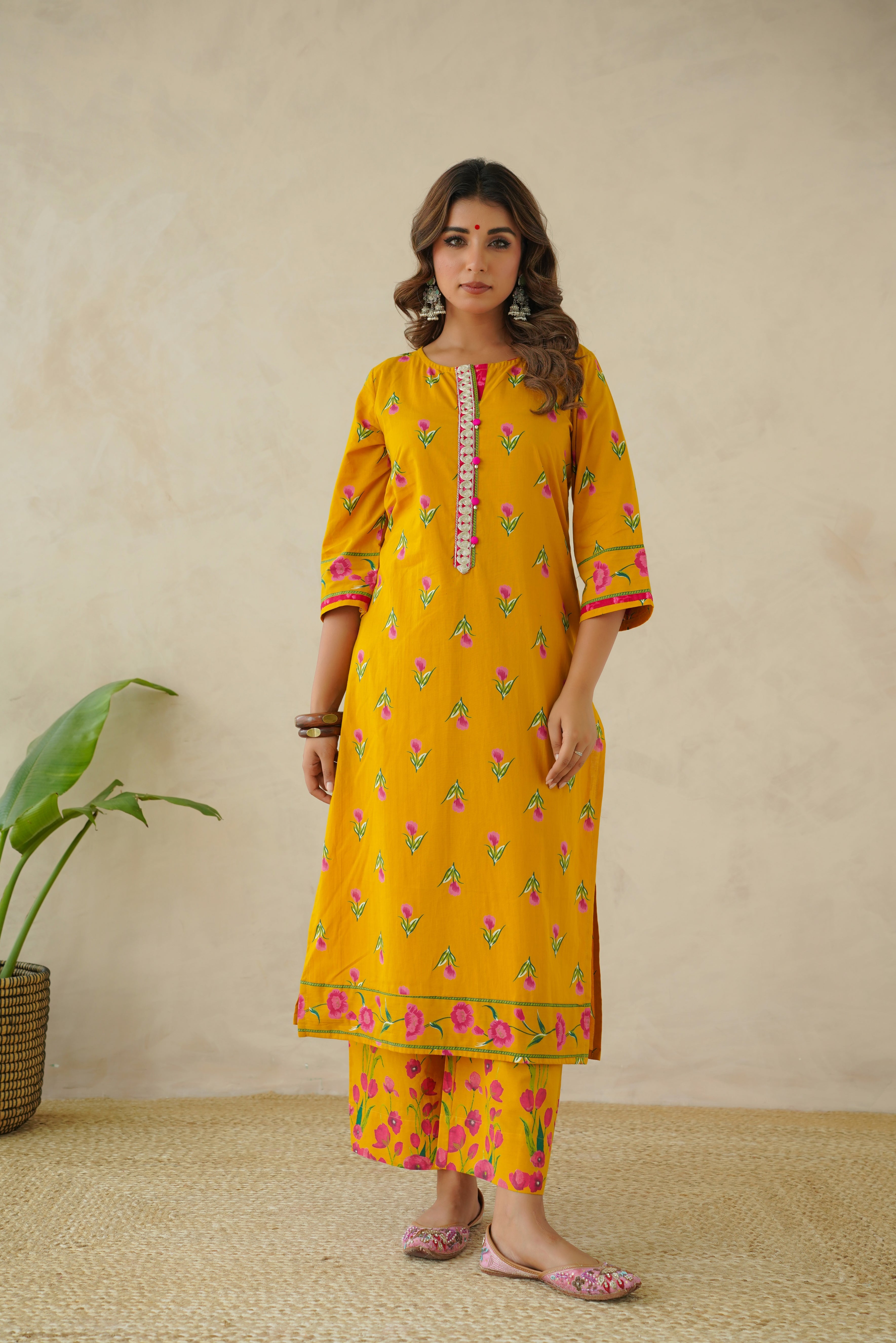 Mustard Floral Printed Suit Set