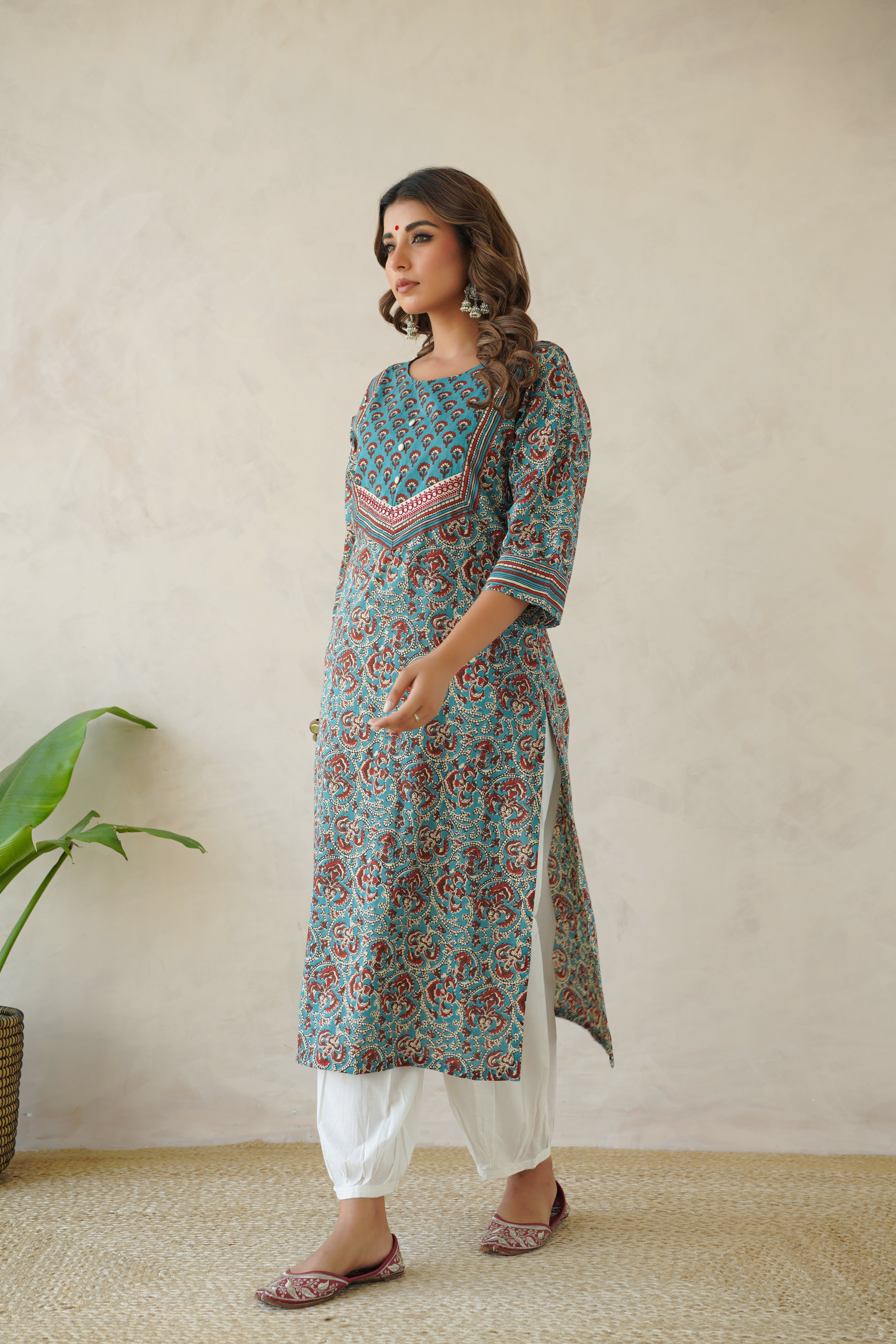 Blue Floral Cotton Printed Kurta