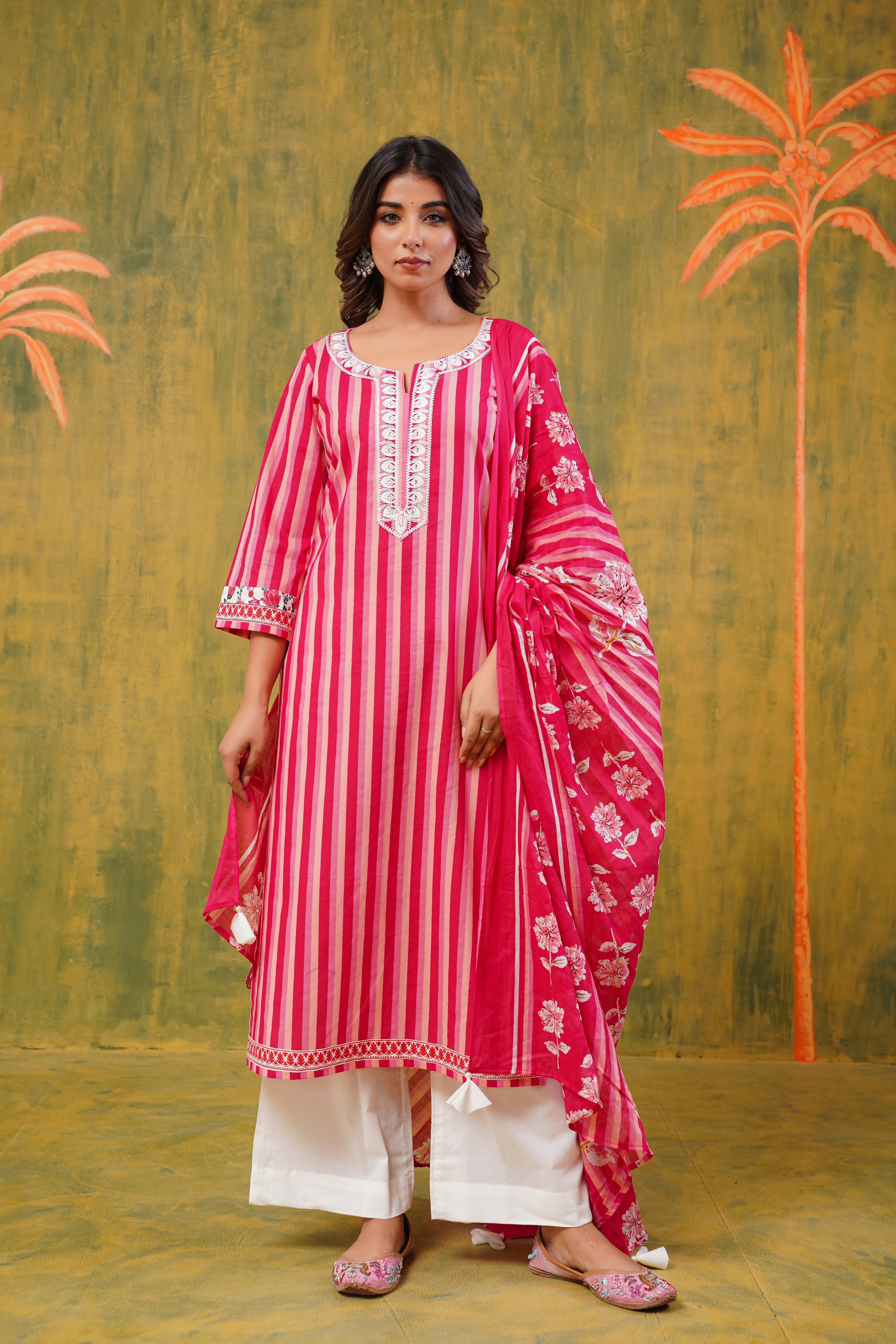 Pink Stripes Cotton Suit Set