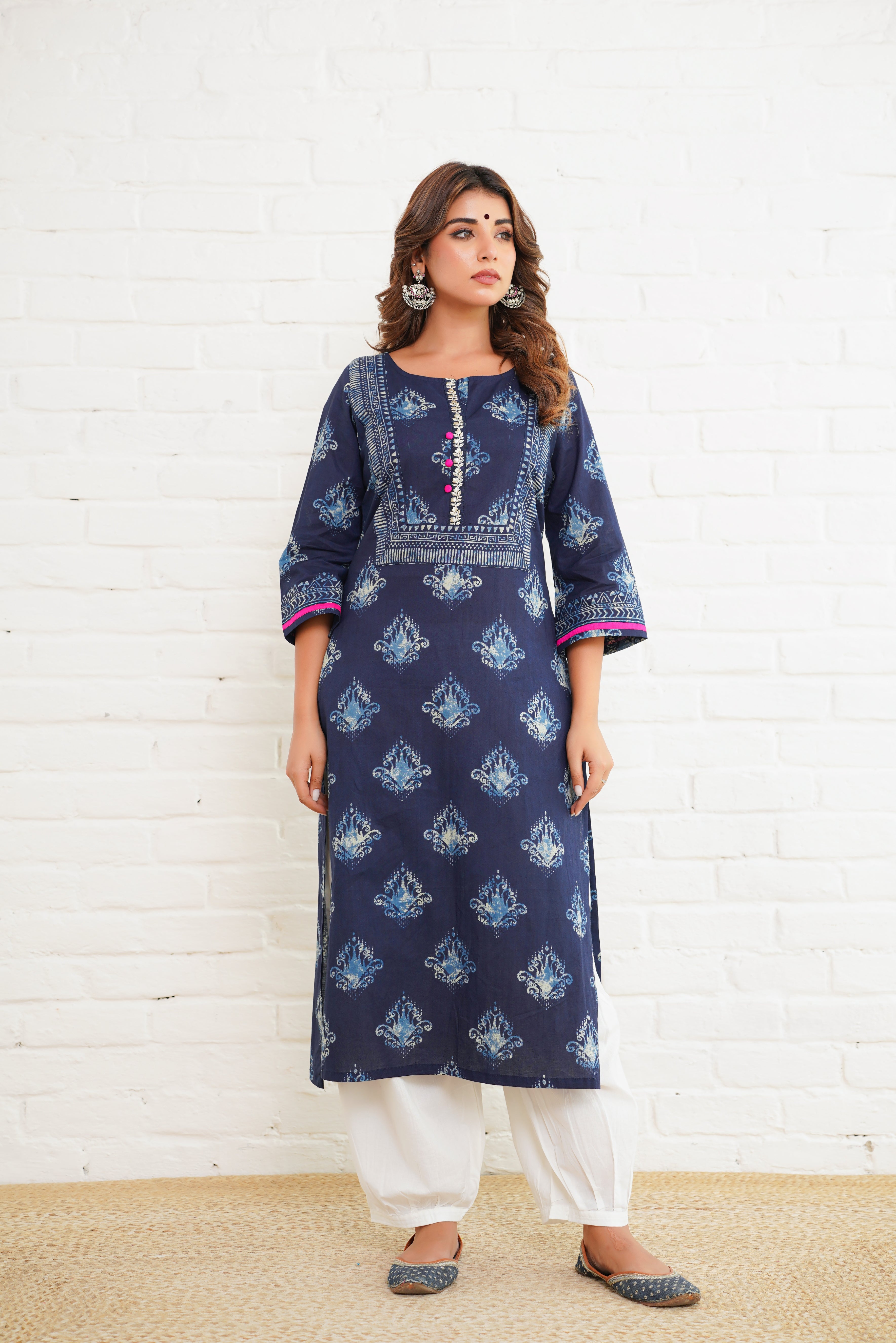Blue Ikat Printed Cotton Kurta