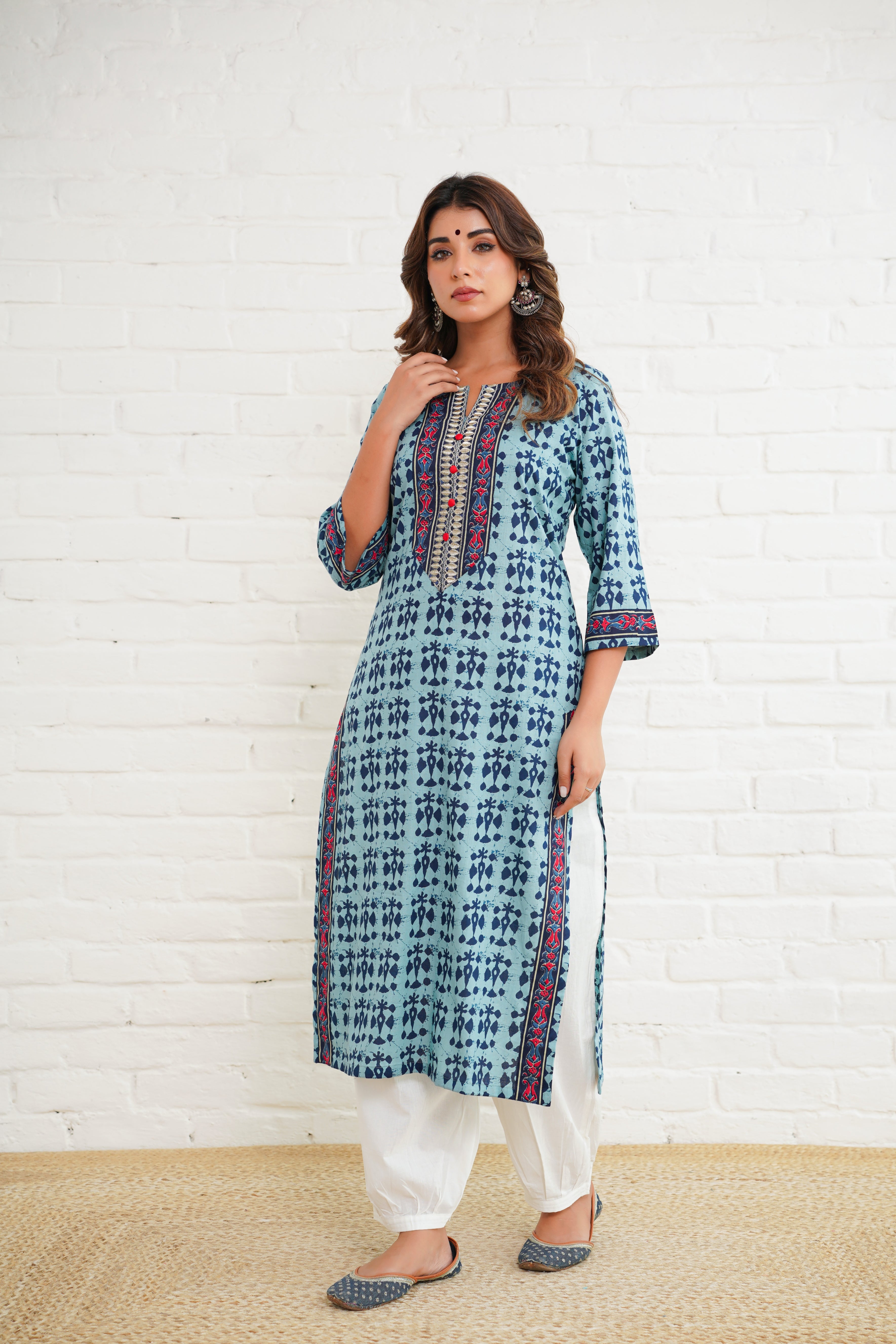 Blue Motif Cotton Printed Kurta