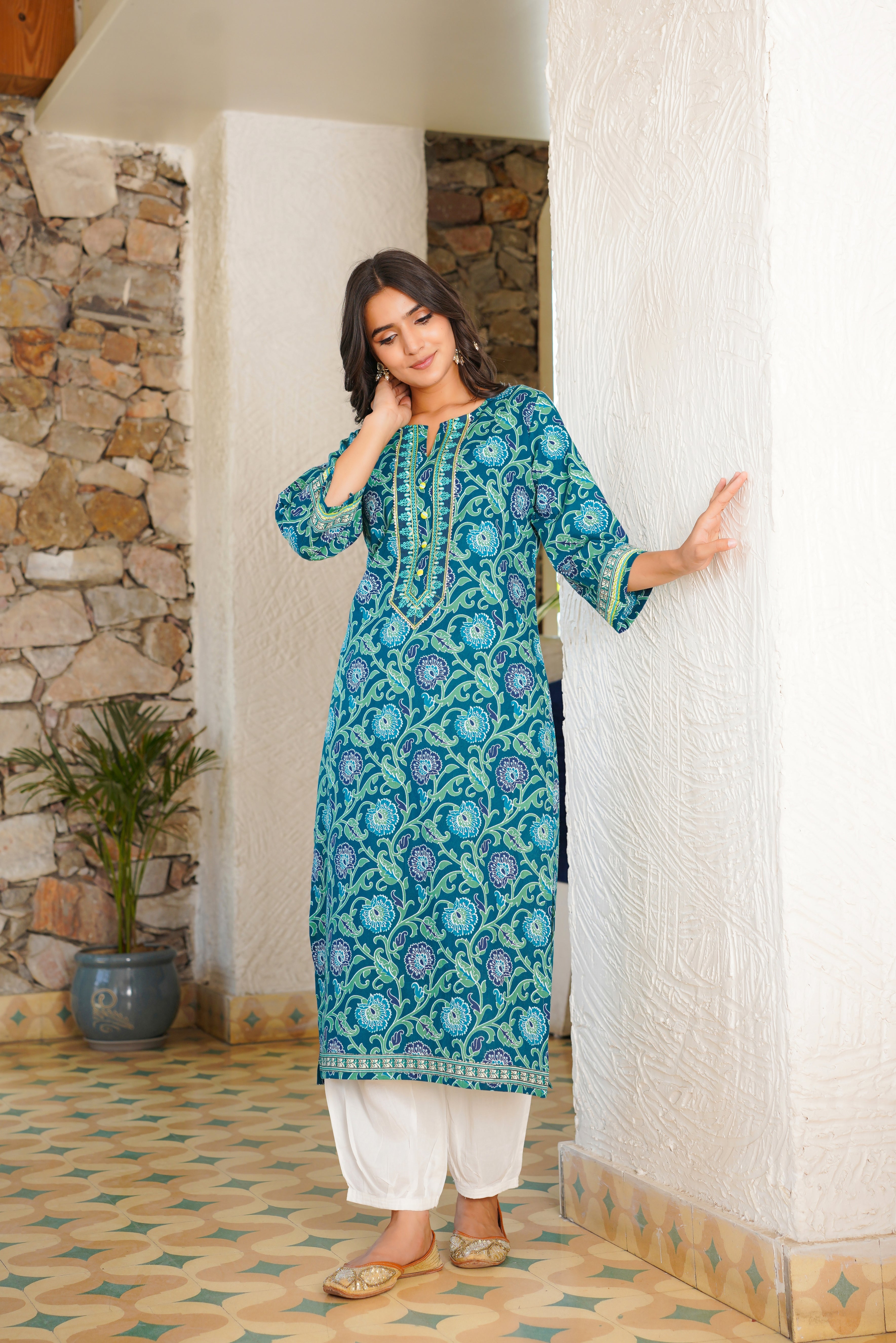 Rama Floral Printed Cotton Kurta
