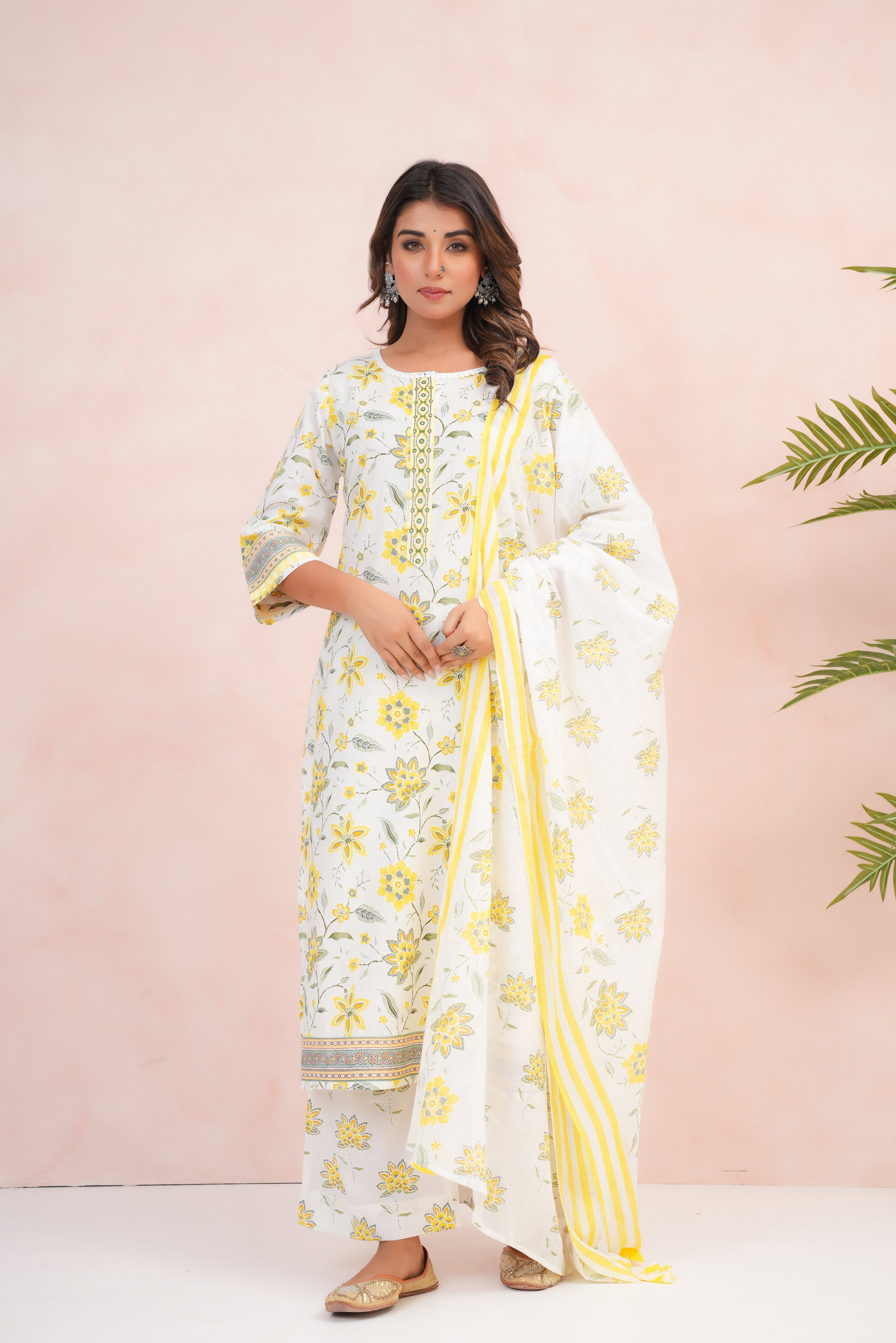Lemon Floral Printed Cotton Suit Set