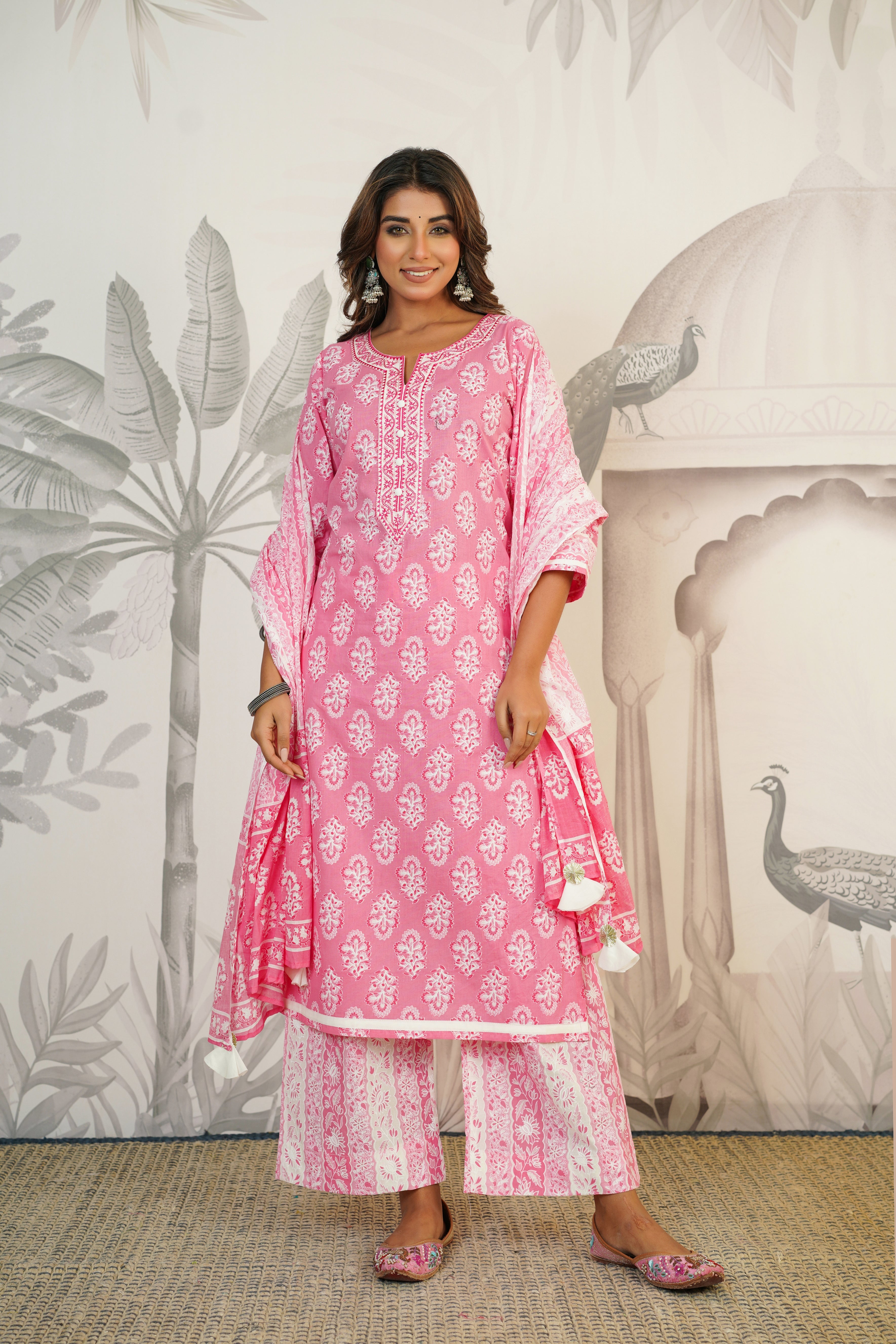 Pink Floral Printed Cotton Suit Set