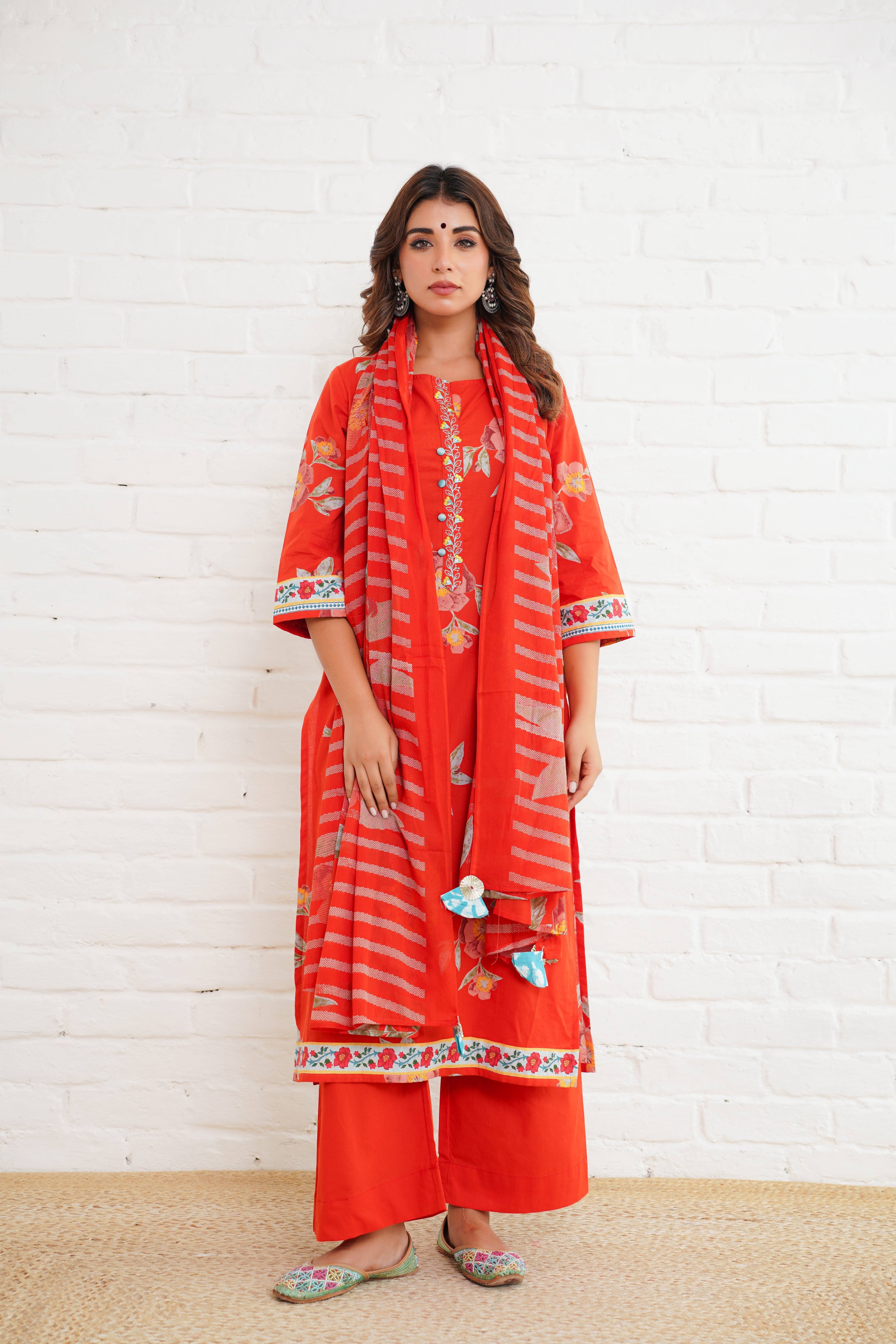 Rust Floral Printed Suit Set