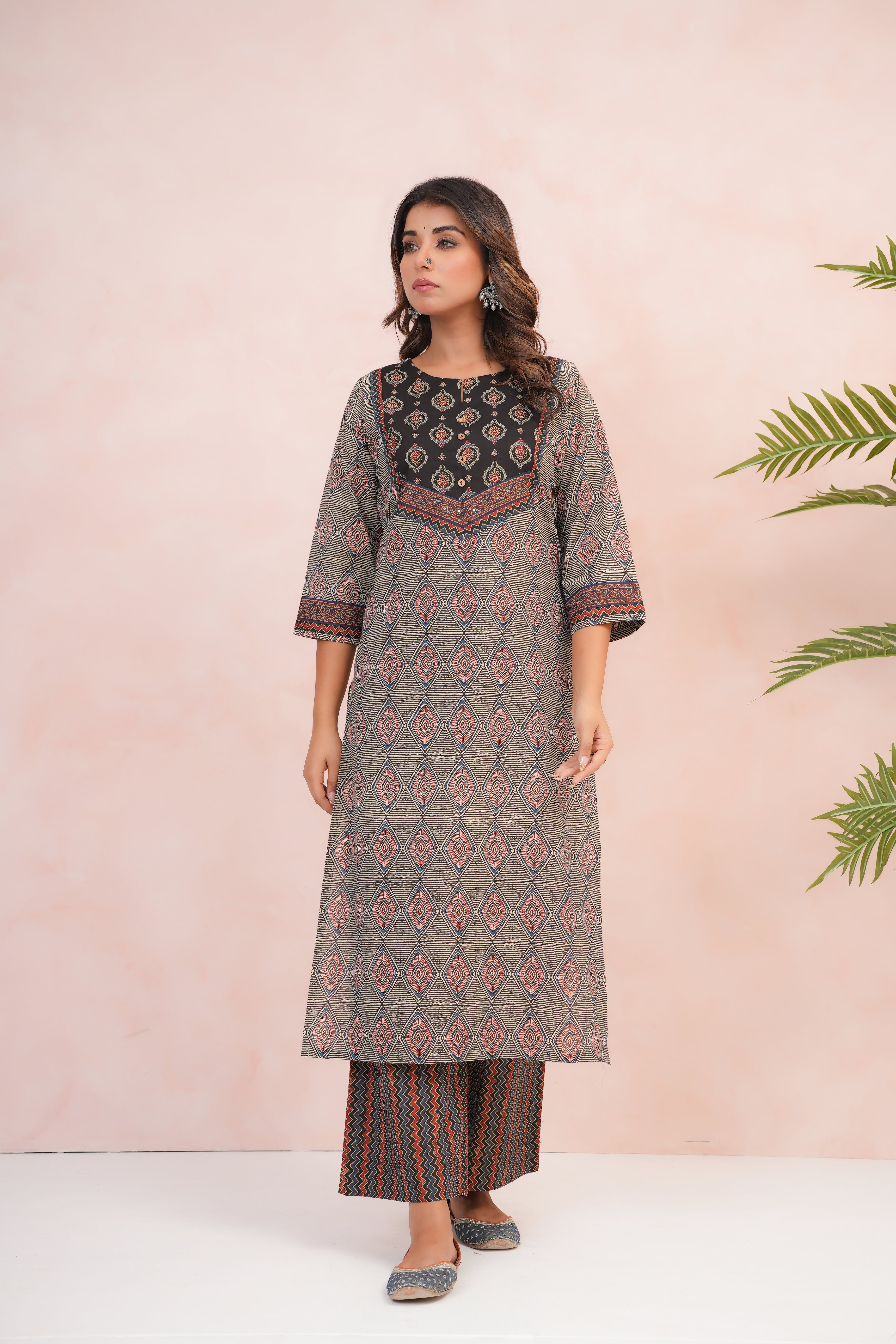 Black Motif Printed Cotton 2 Pec Set