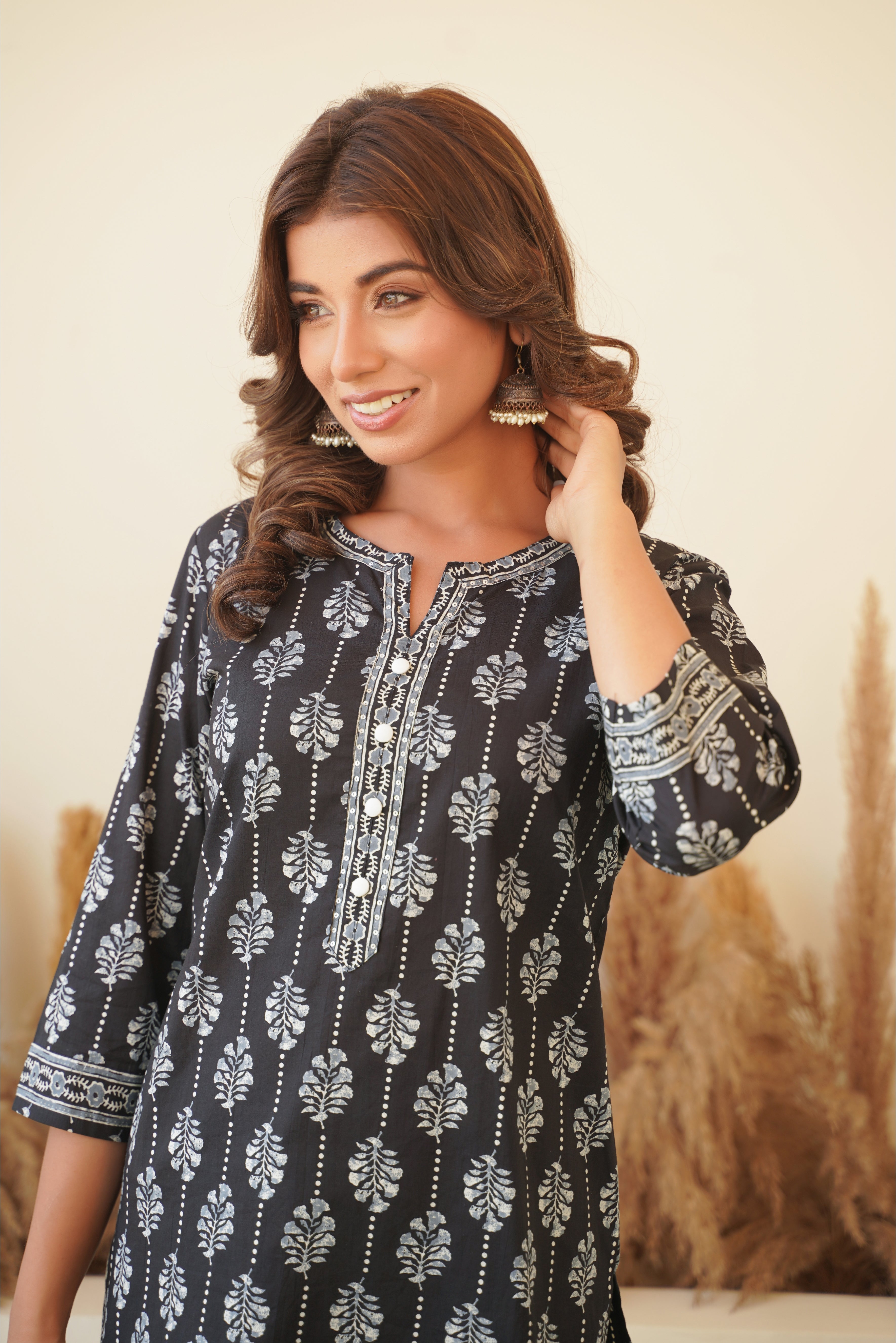 Black Motif Printed Cotton Kurti