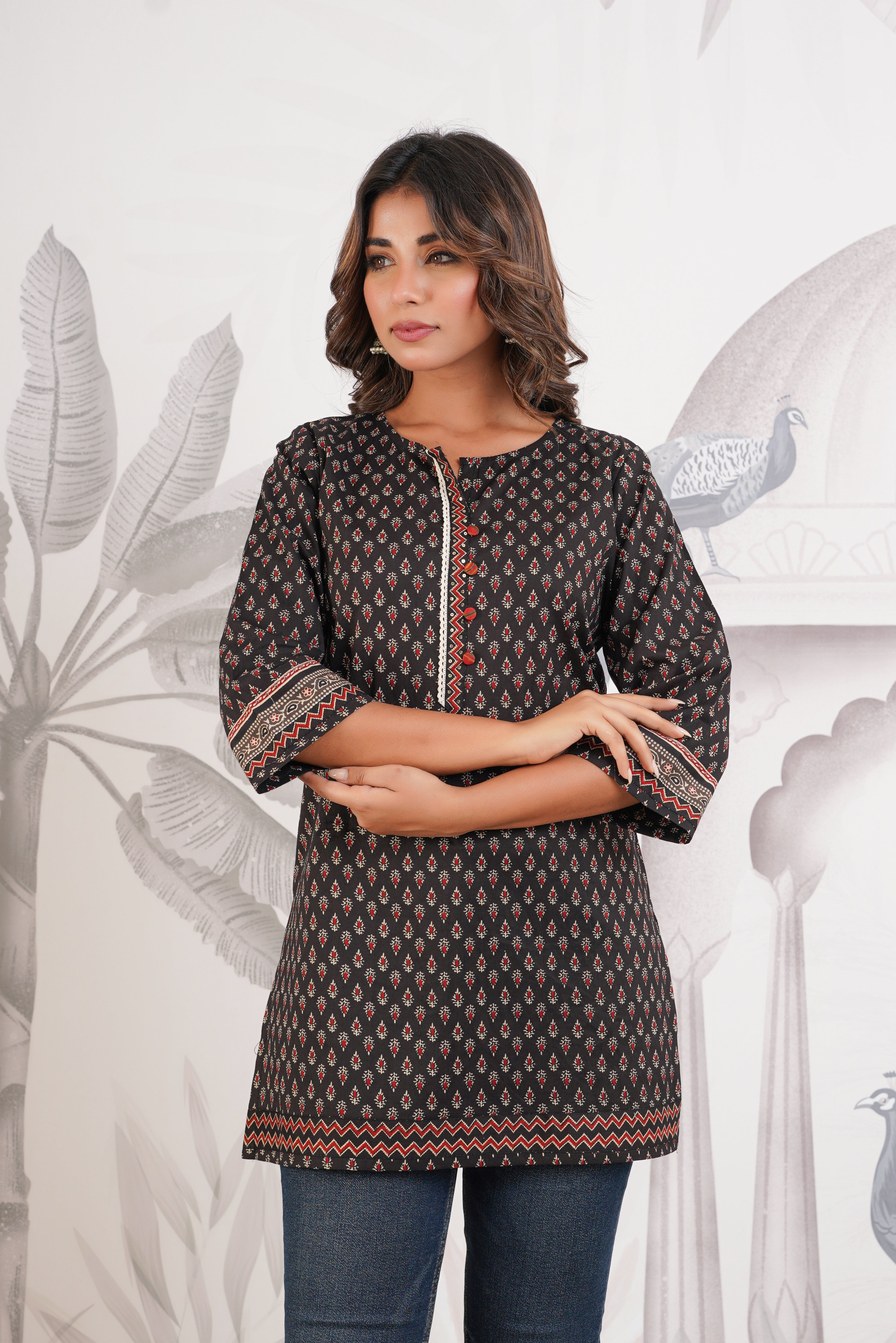 Black Motif Printed Cotton Kurti