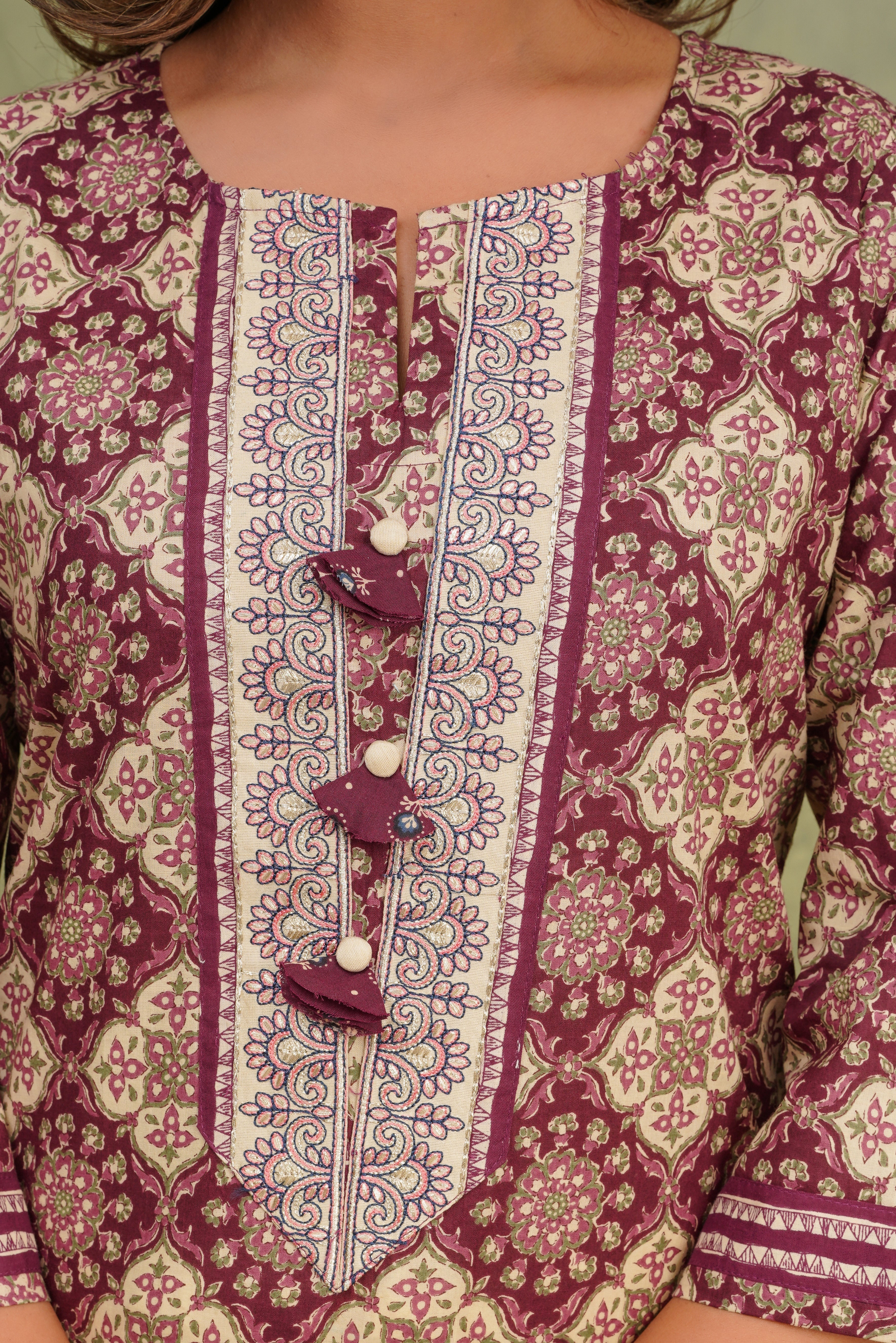 Wine Geometric Printed Cotton Kurta