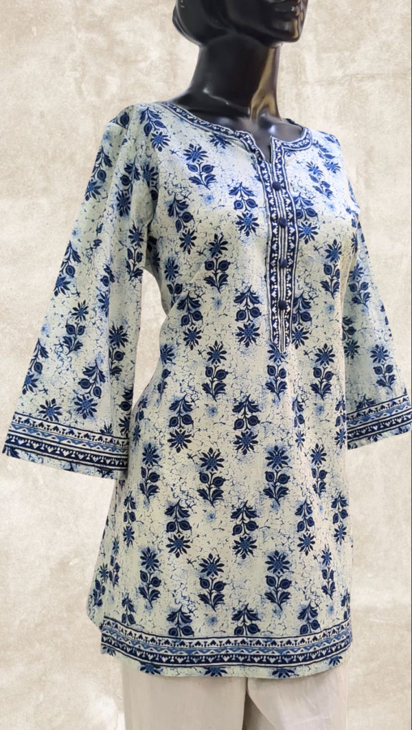 Indigo Motif Cotton Short Kurti