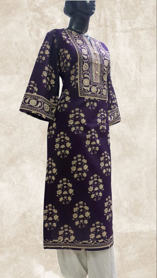 Purple Motif Printed Cotton Kurta