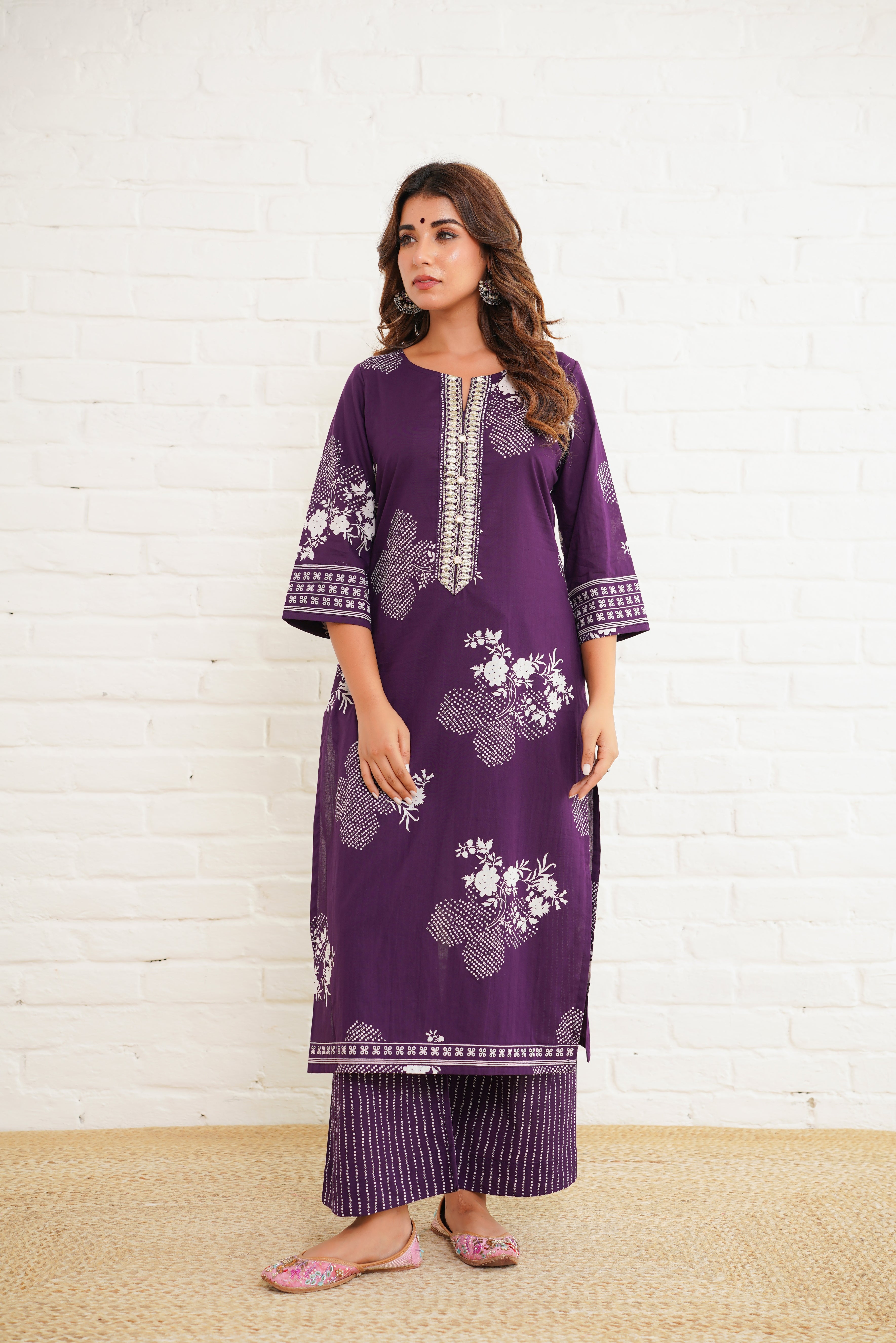 Purple Floral Printed Suit Set