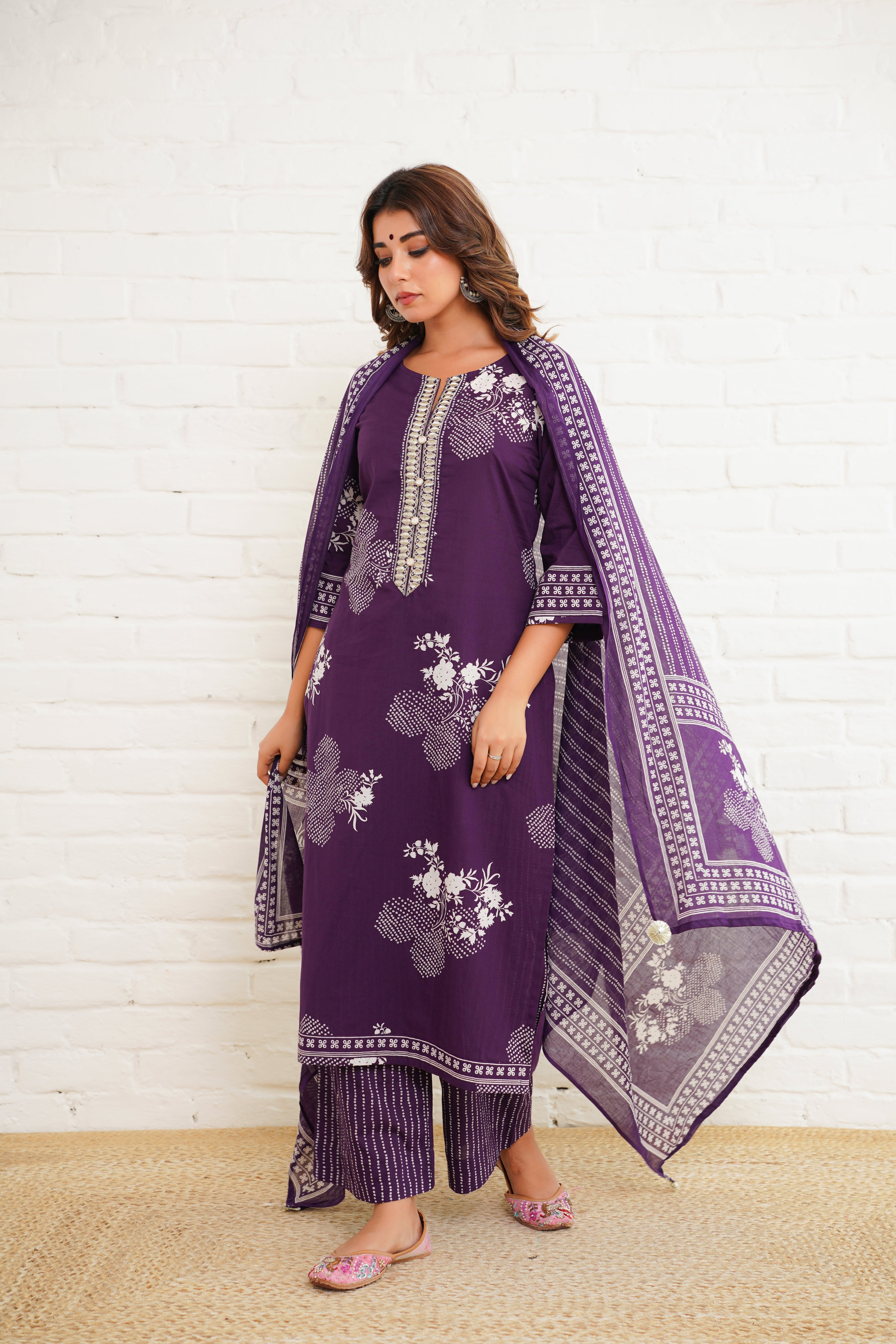 Purple Floral Printed Suit Set
