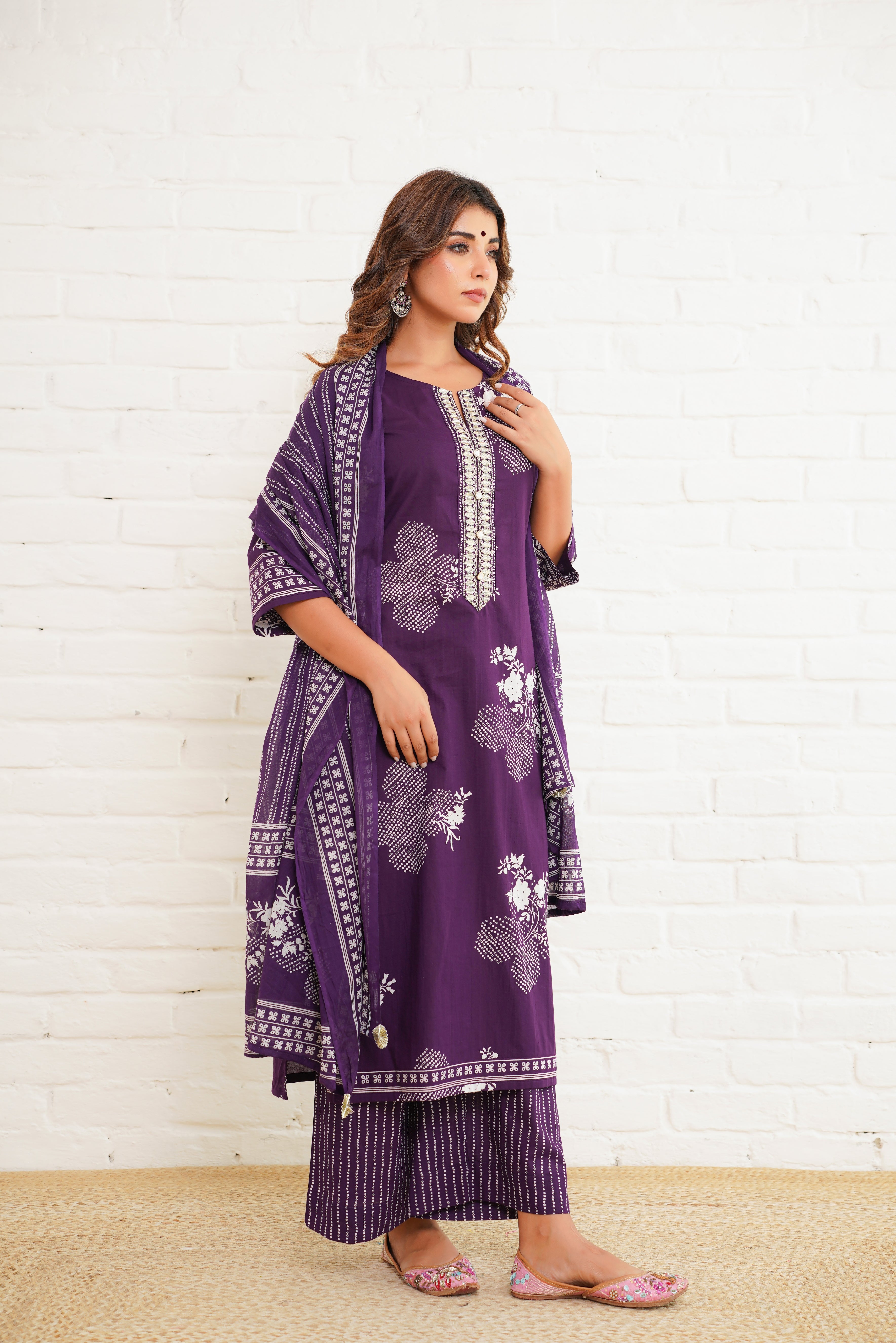 Purple Floral Printed Suit Set