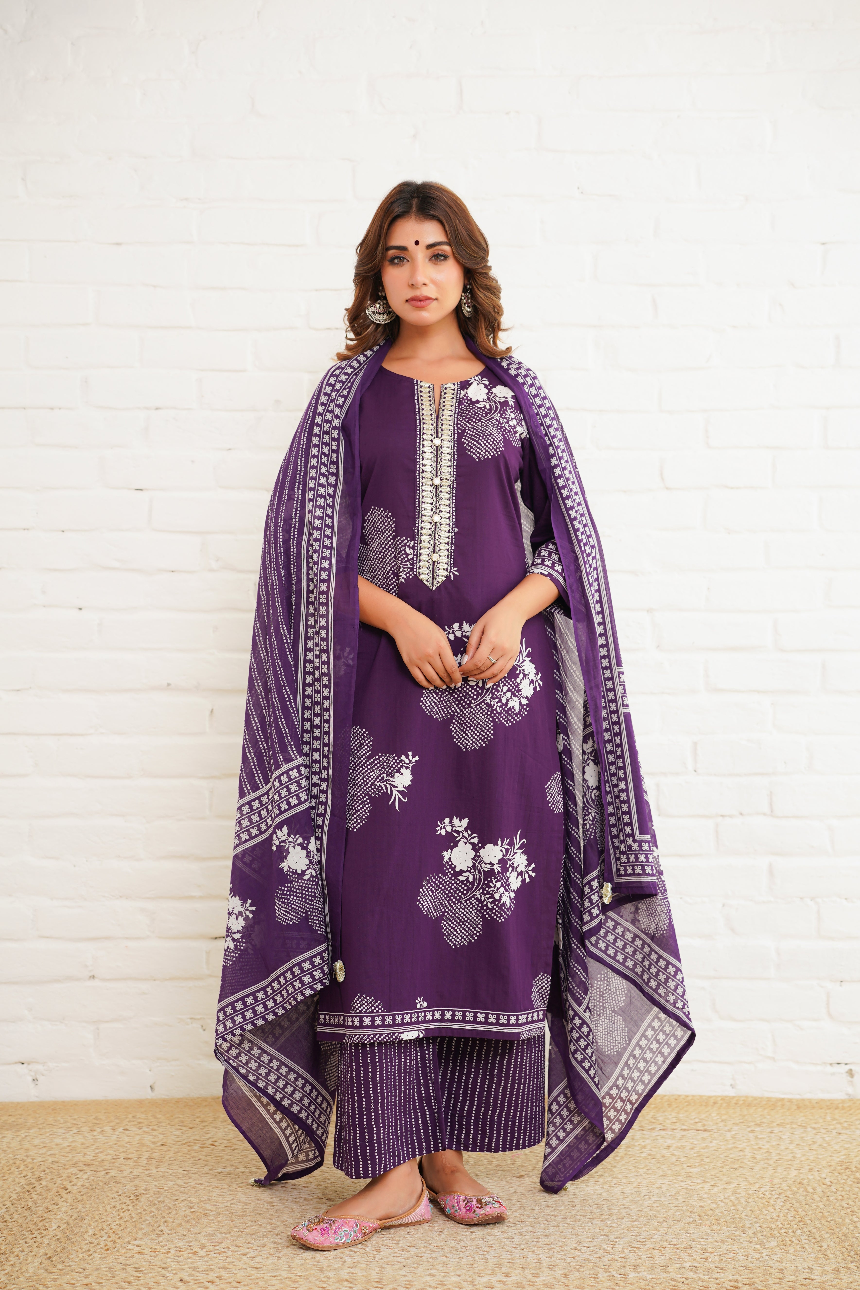 Purple Floral Printed Suit Set