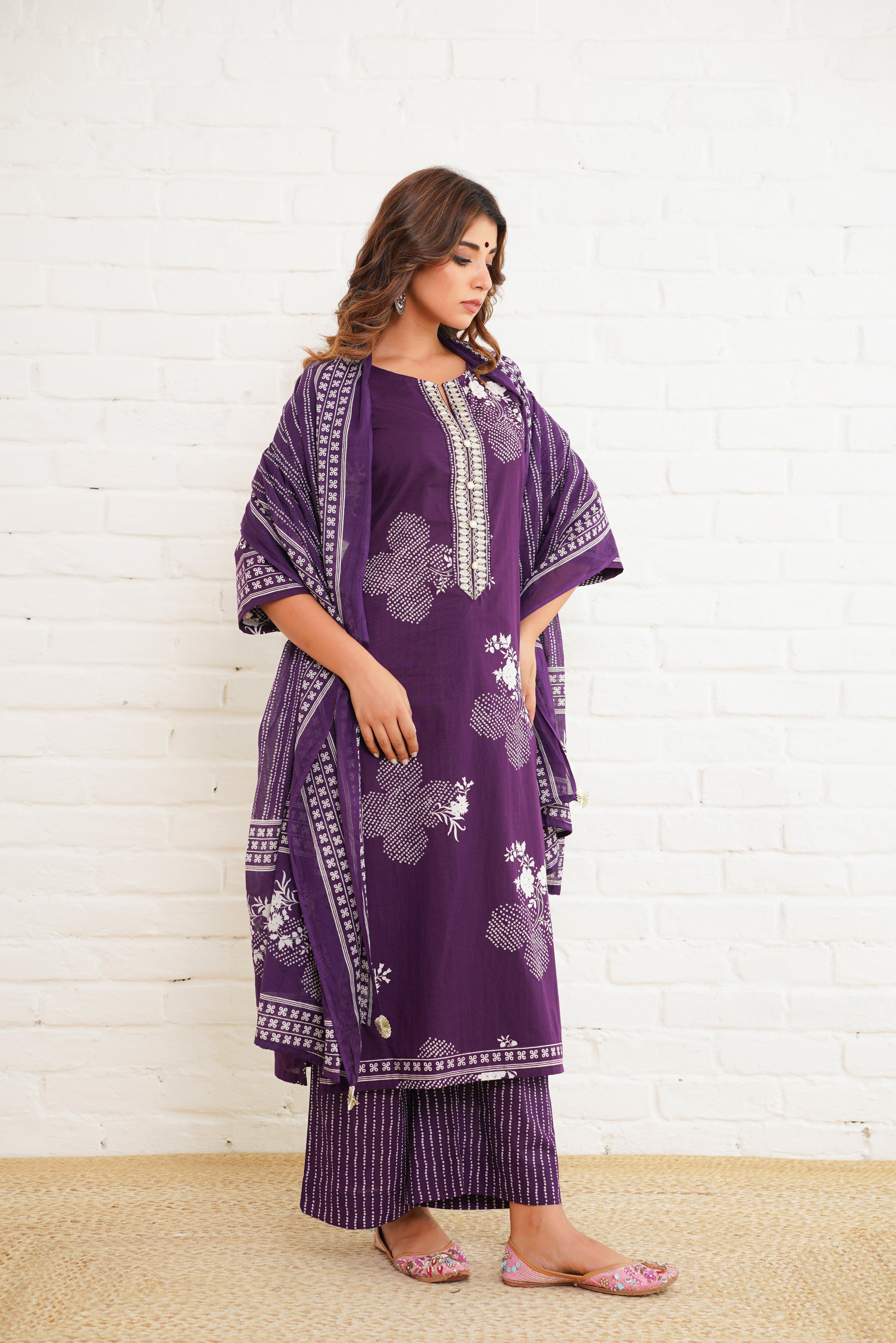 Purple Floral Printed Suit Set