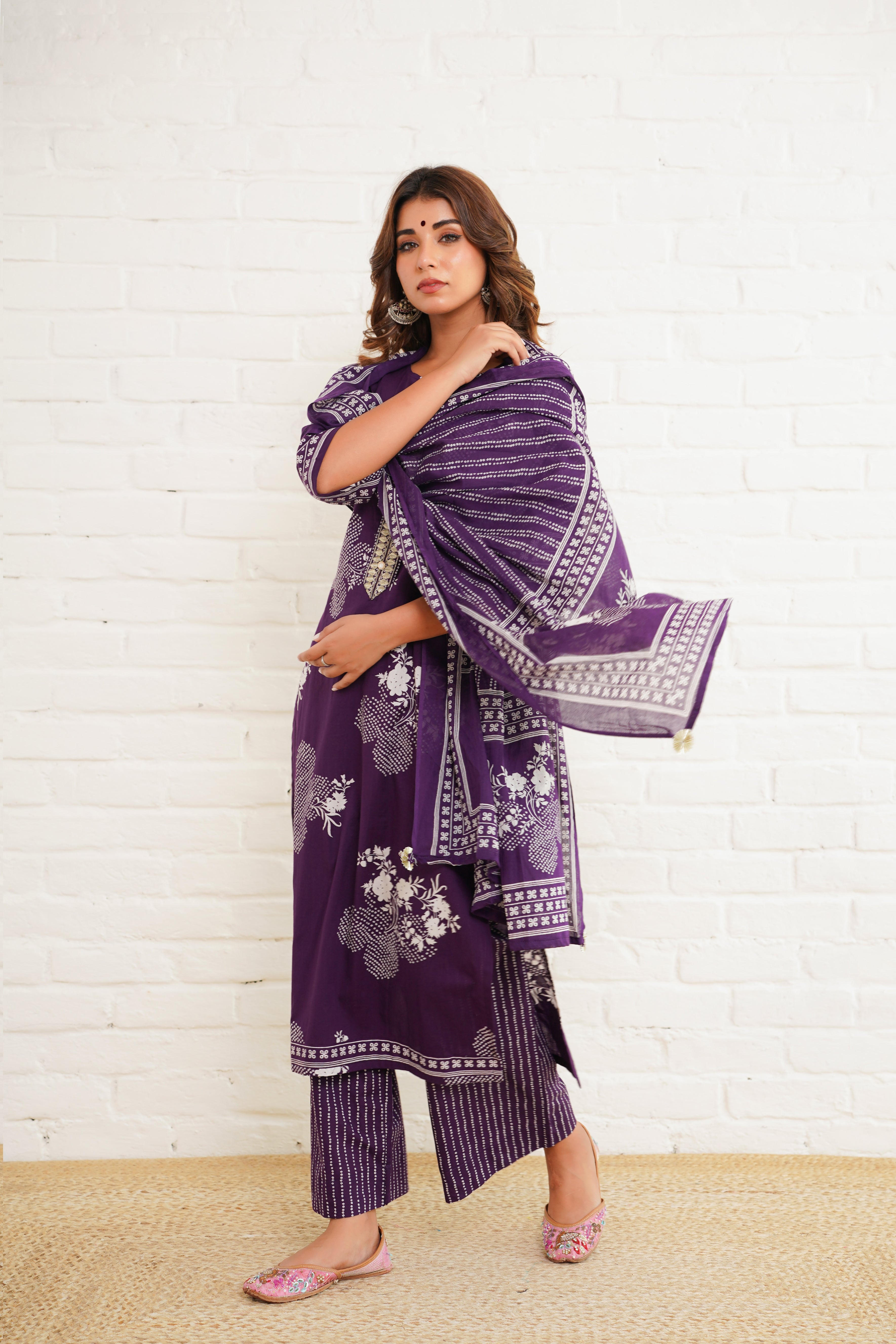 Purple Floral Printed Suit Set