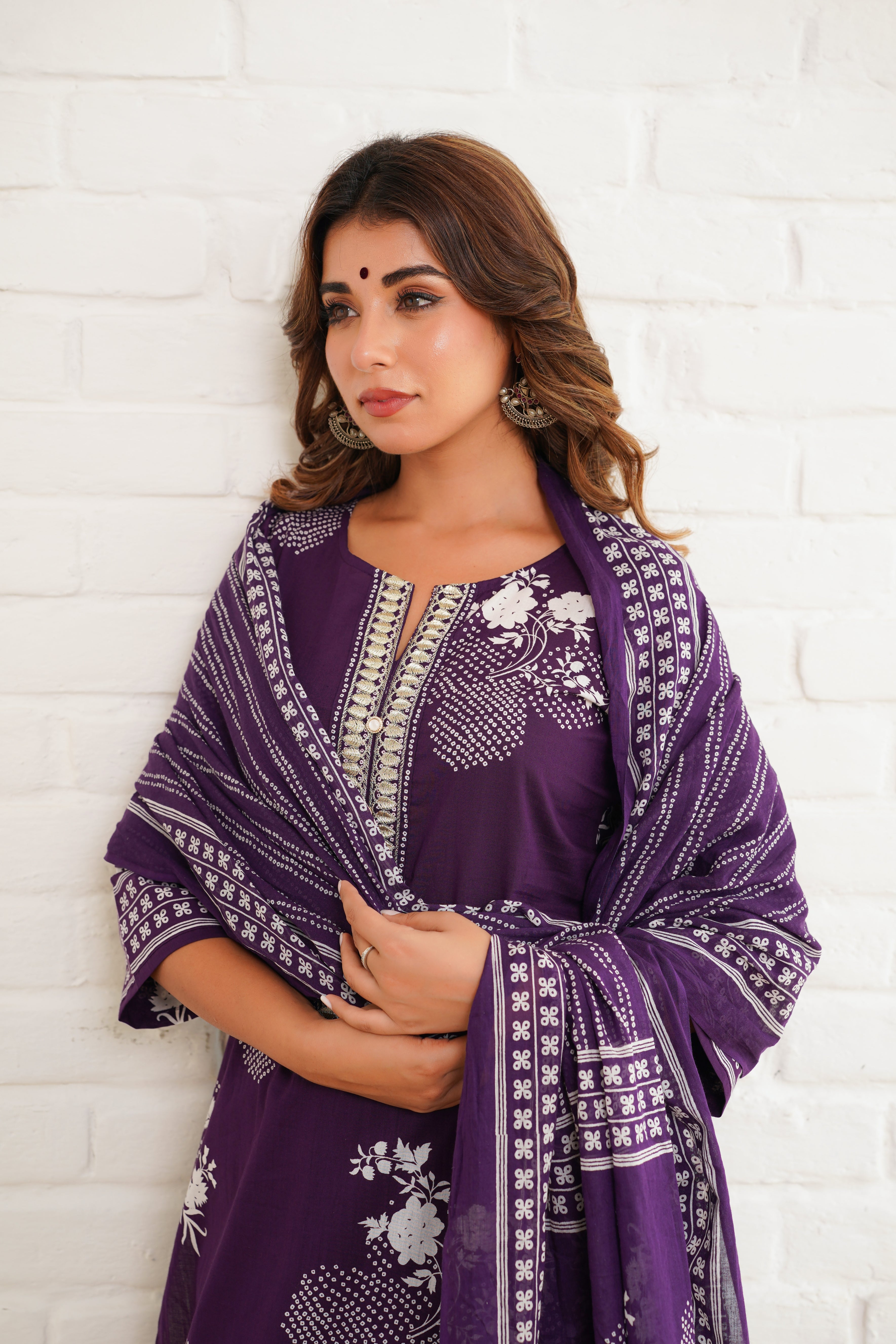 Purple Floral Printed Suit Set